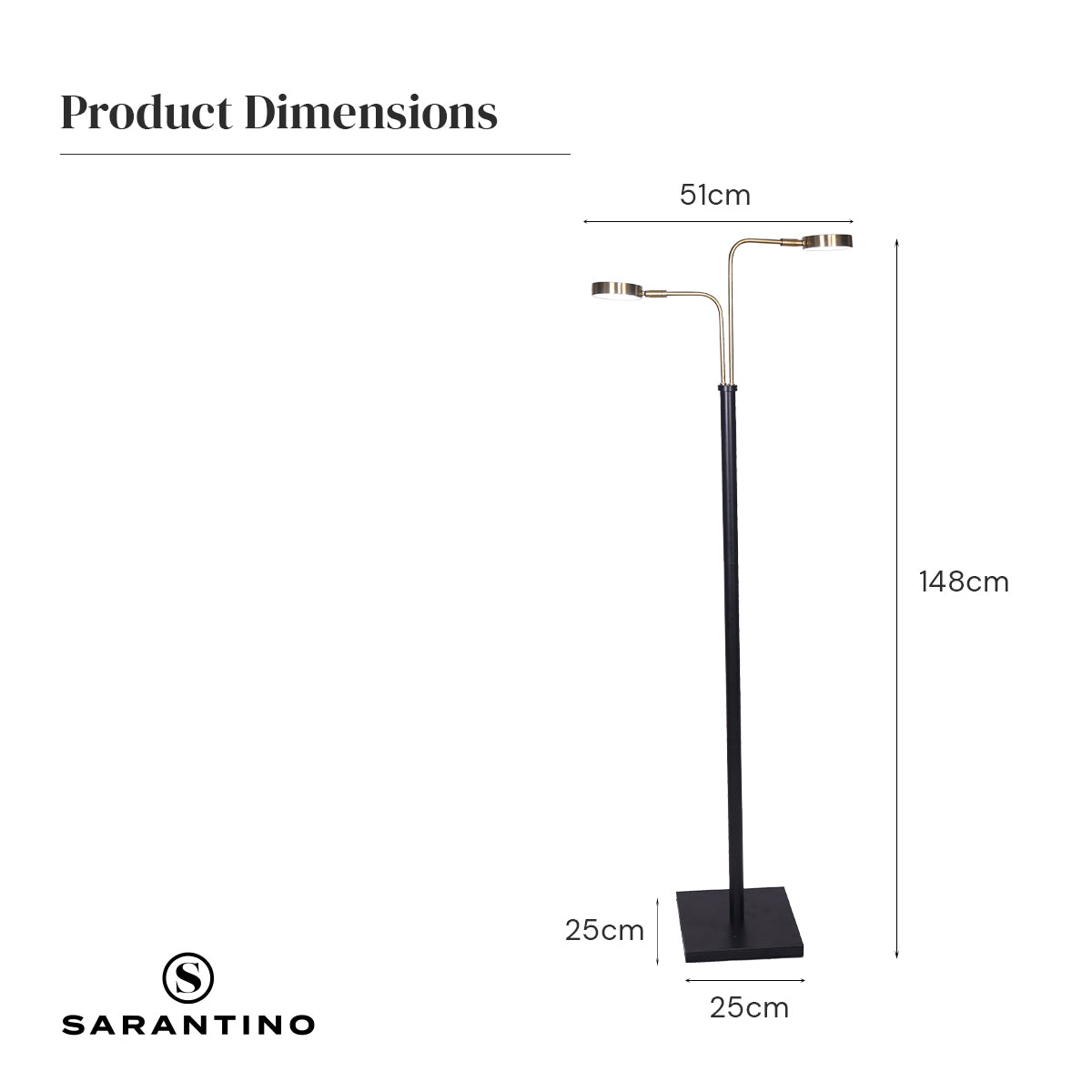 Adjustable 2-Light LED Metal Floor Lamp, Brushed Gold & Black Finish