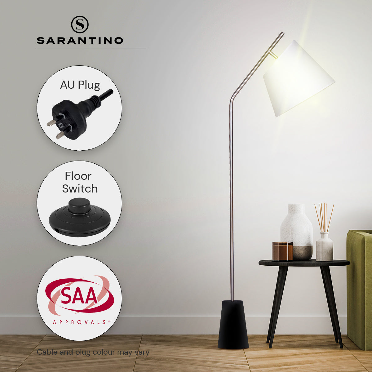 Metal Floor Lamp with Black Marble Base, Linen Shade – Sarantino