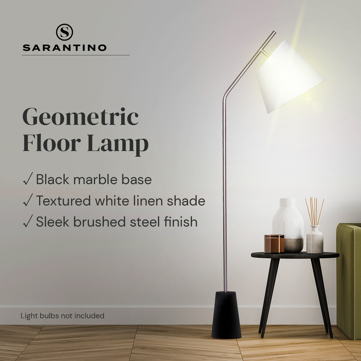 Metal Floor Lamp with Black Marble Base, Linen Shade – Sarantino