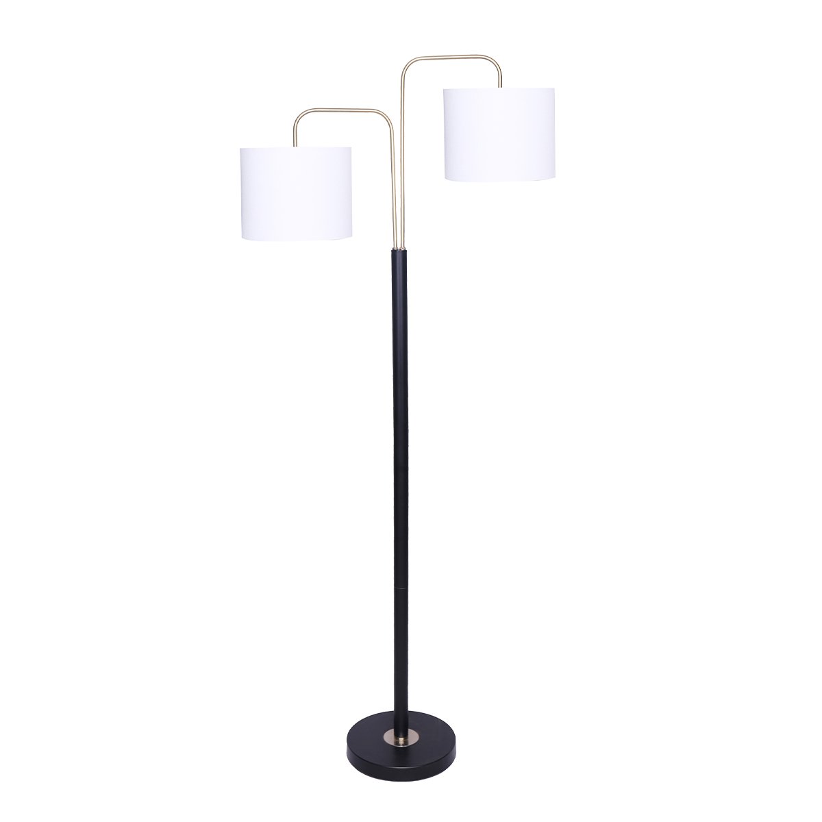 Adjustable Black/Brass Floor Lamp, Linen Shade - Sarantino