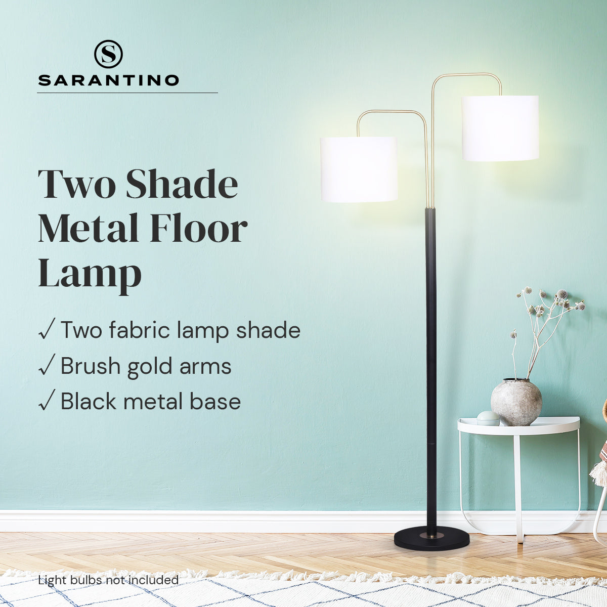 Adjustable Black/Brass Floor Lamp, Linen Shade - Sarantino