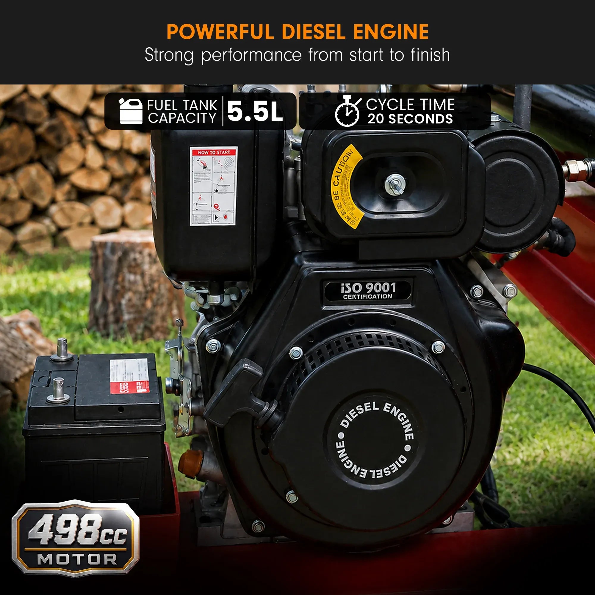 Yukon 60 Tonne Diesel Log Splitter with Hydraulic Lift 498cc Electric Key Start