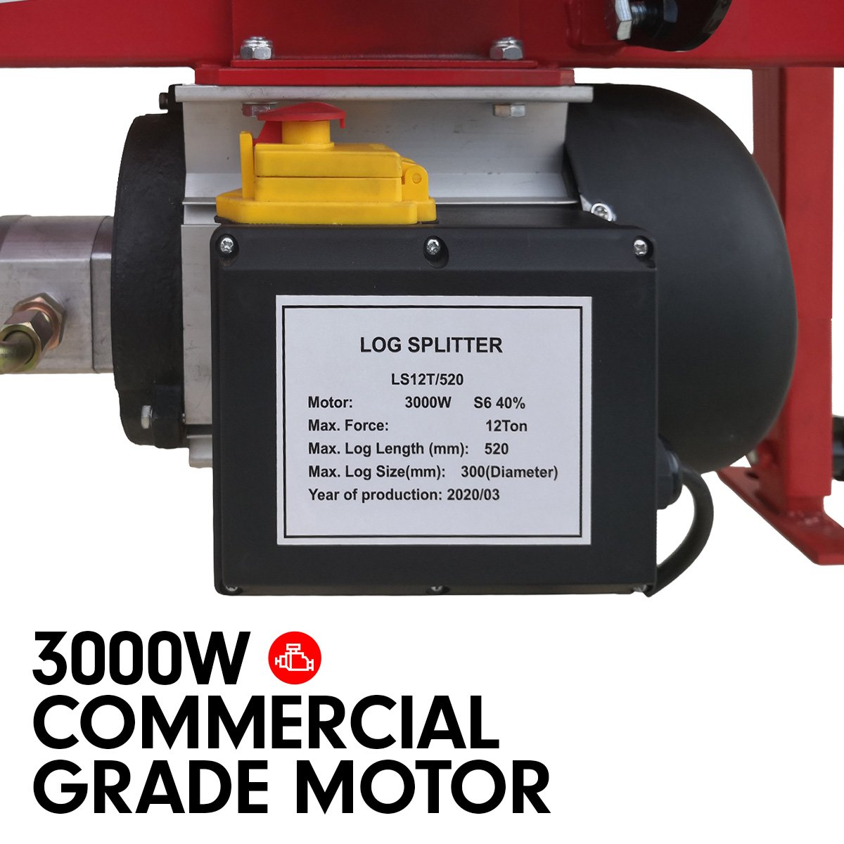 12 Ton Electric Hydraulic Log Splitter, 3000W, Steel Frame - Yukon