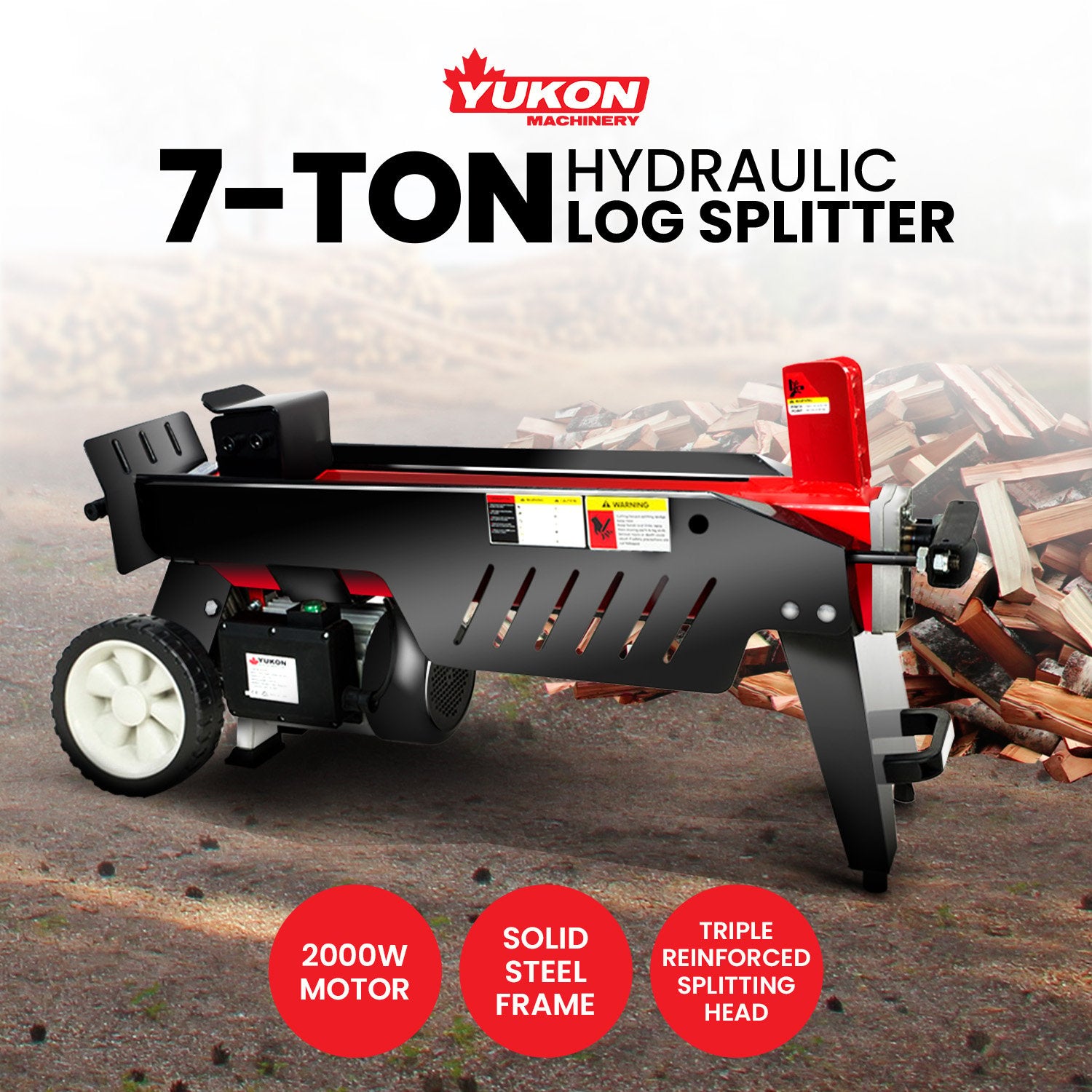 7-Ton Electric Log Splitter, 2000W, Auto-Return Ram - Yukon