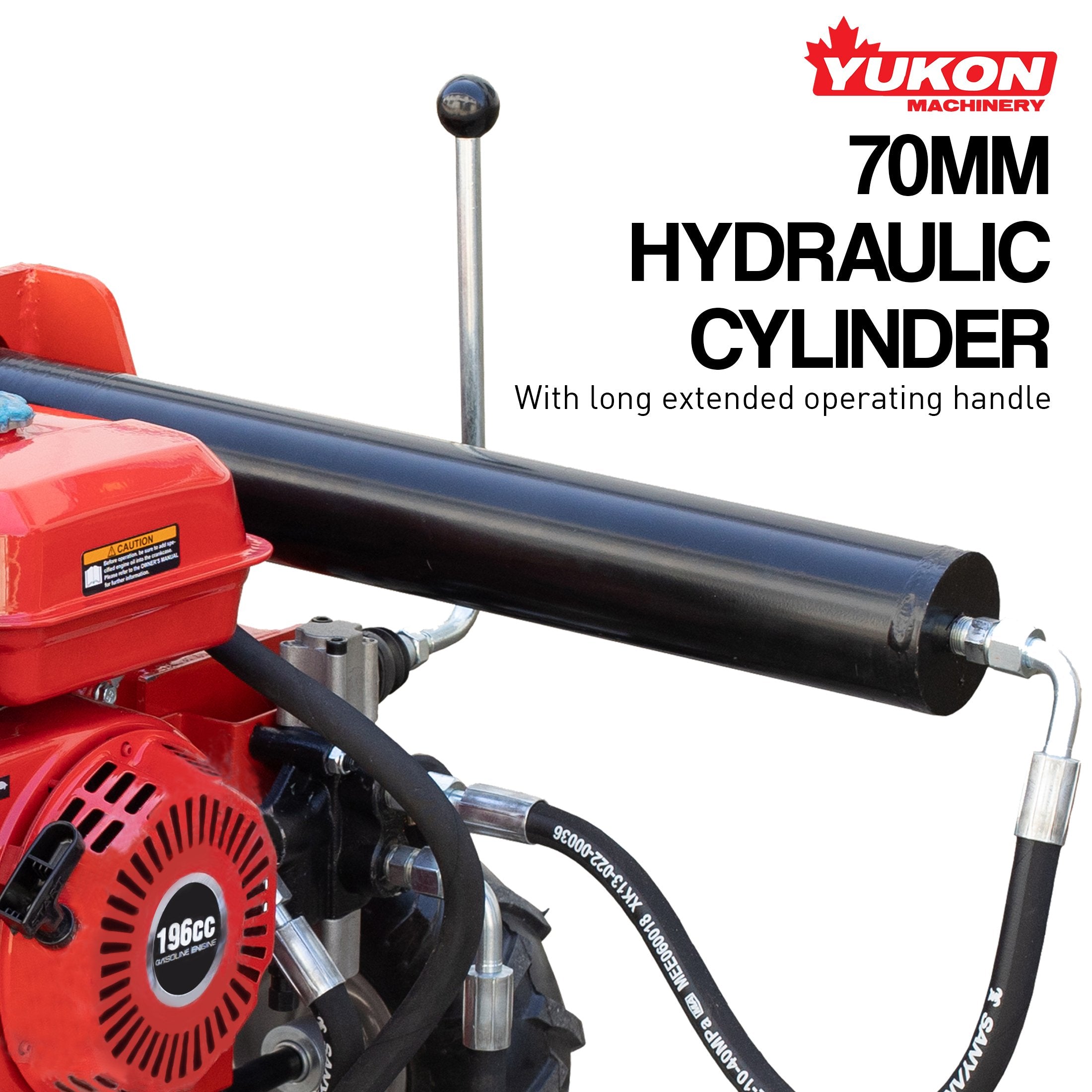 15T Petrol 196cc Hydraulic Log Splitter, Steel Frame - Yukon