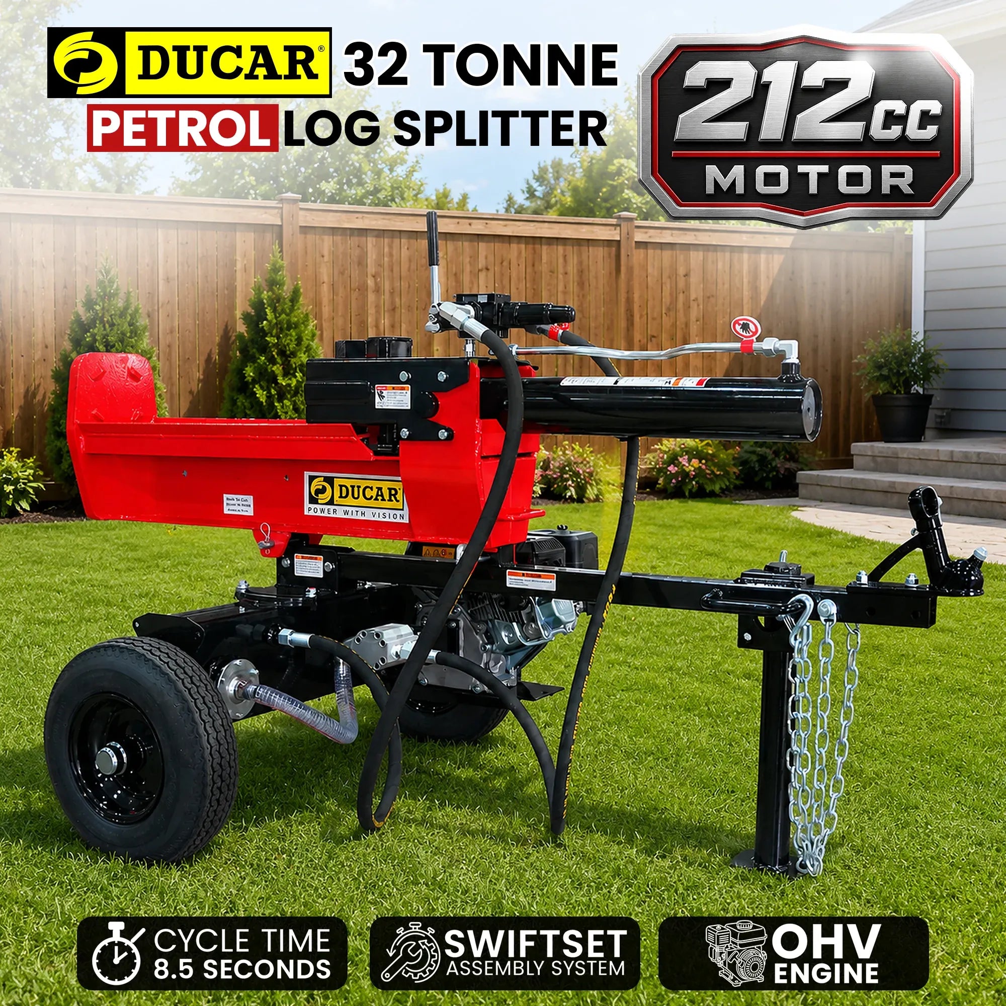 Ducar 32T Petrol Log Splitter with 212cc OHV Engine 8.5s Cycle Time