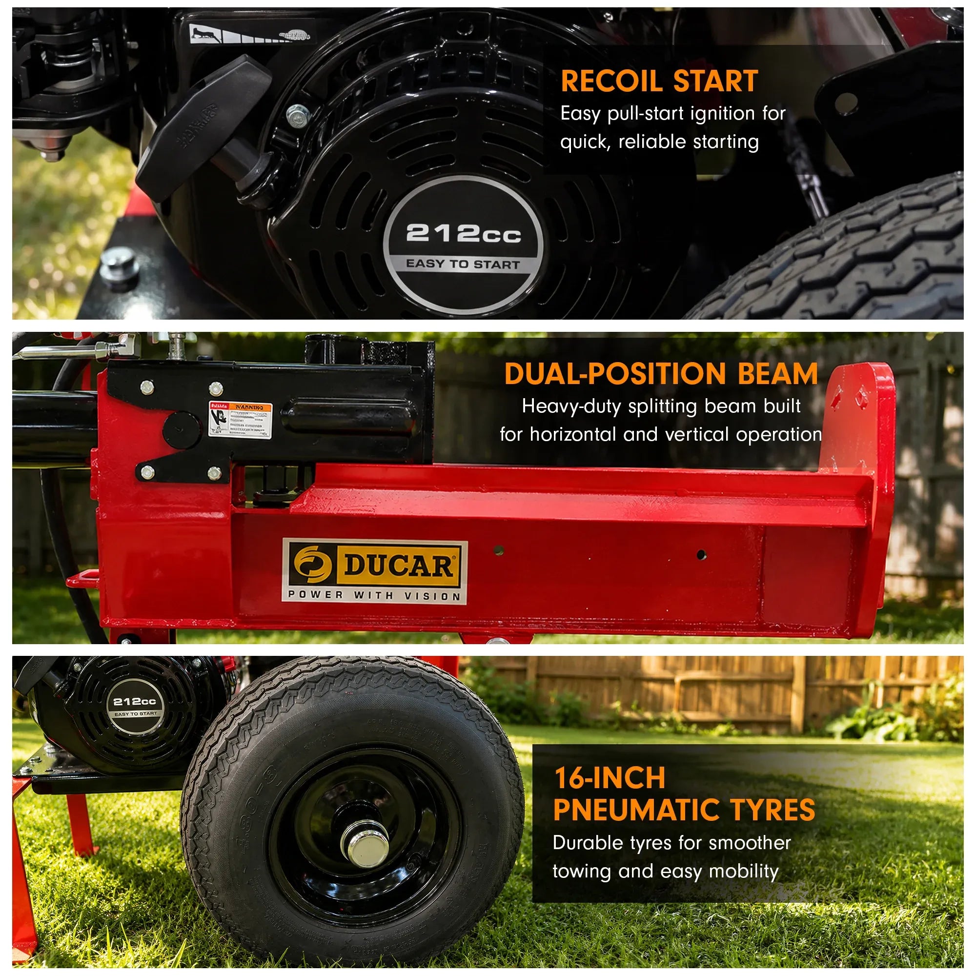 Ducar 32T Petrol Log Splitter with 212cc OHV Engine 8.5s Cycle Time