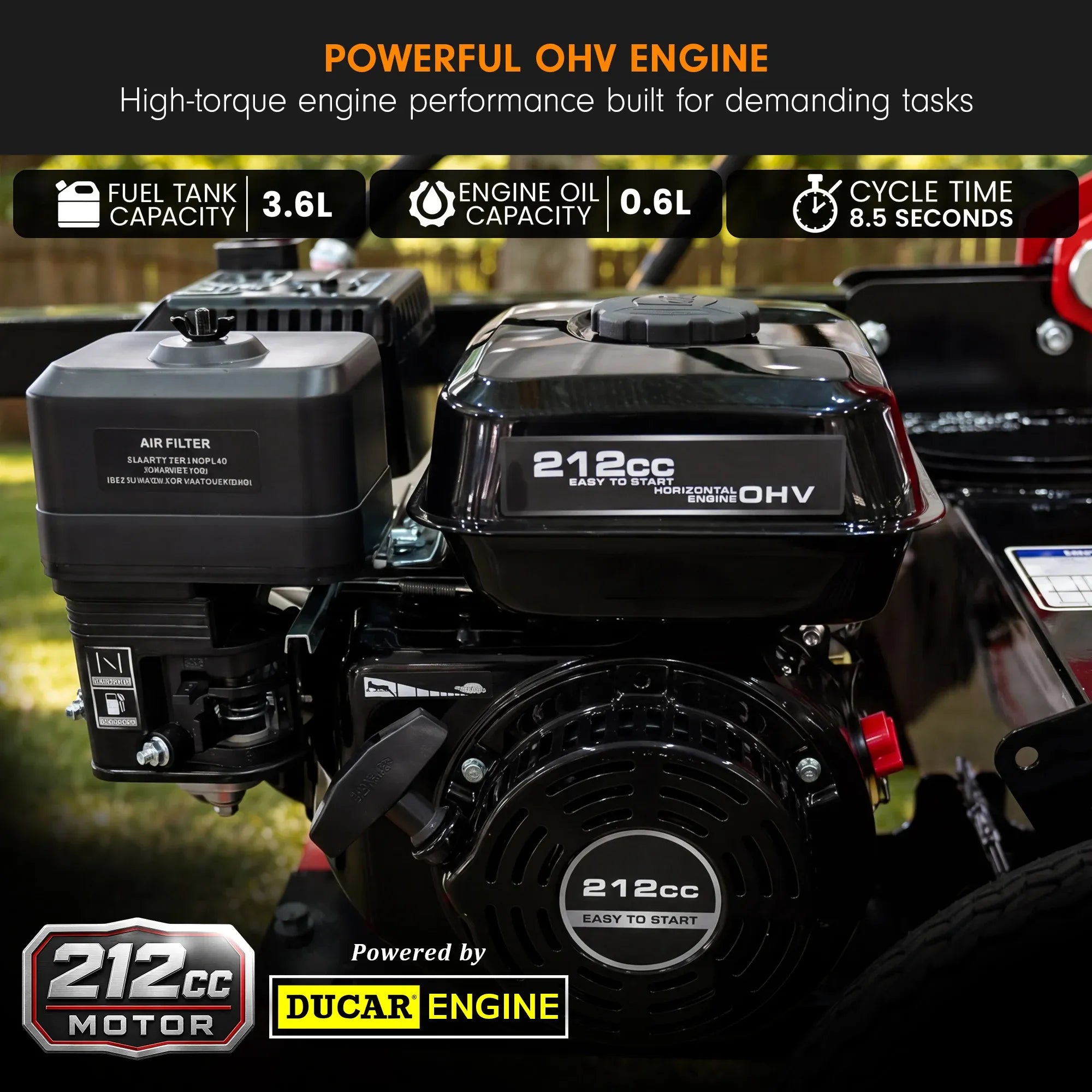 Ducar 32T Petrol Log Splitter with 212cc OHV Engine 8.5s Cycle Time