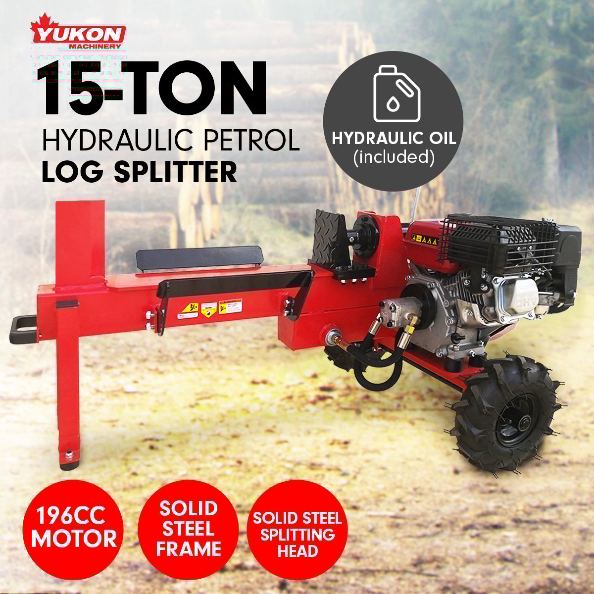 Yukon 15-Ton Petrol Log Splitter 196cc 4-Stroke