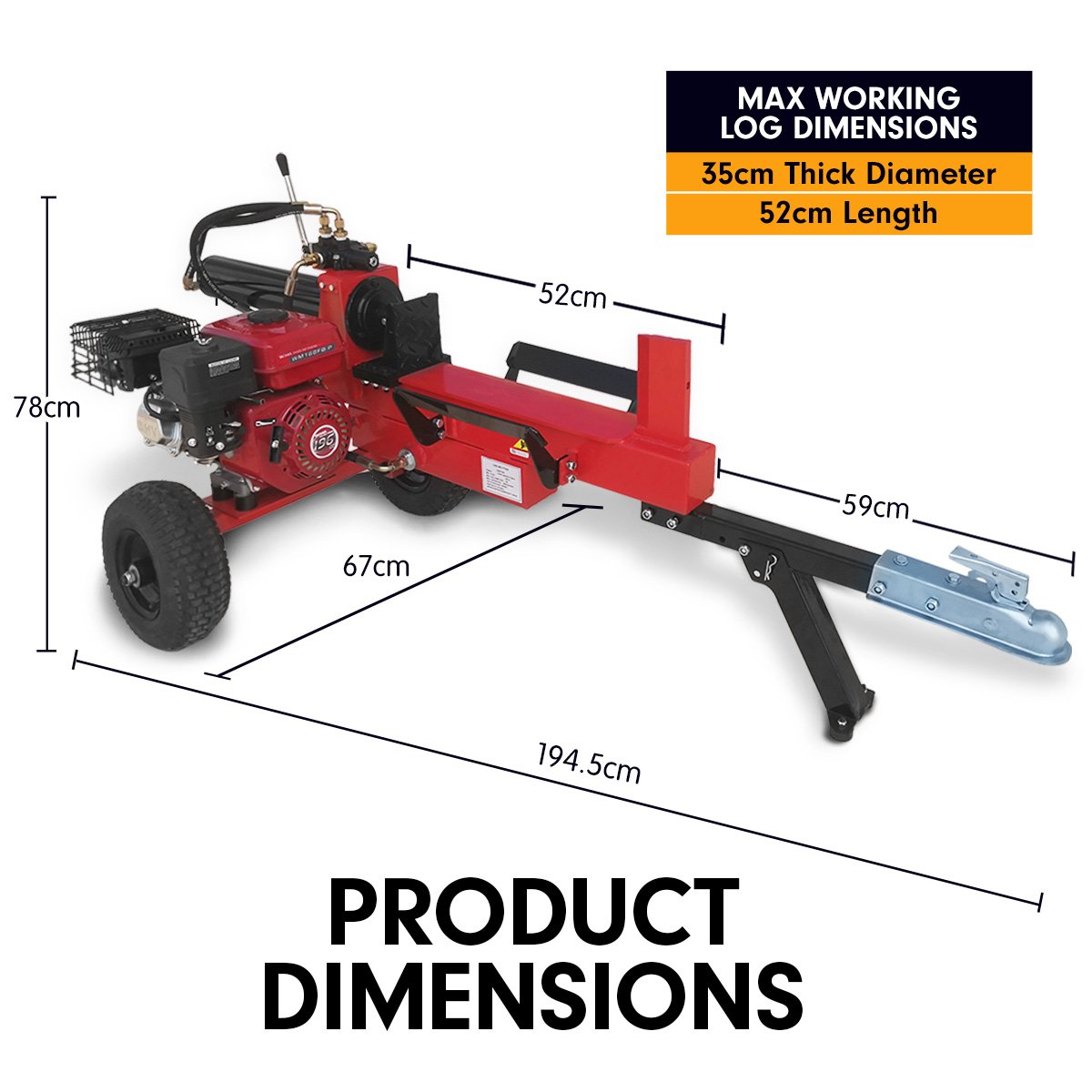 20-Ton Petrol Log Splitter 196cc, Unleaded - Yukon