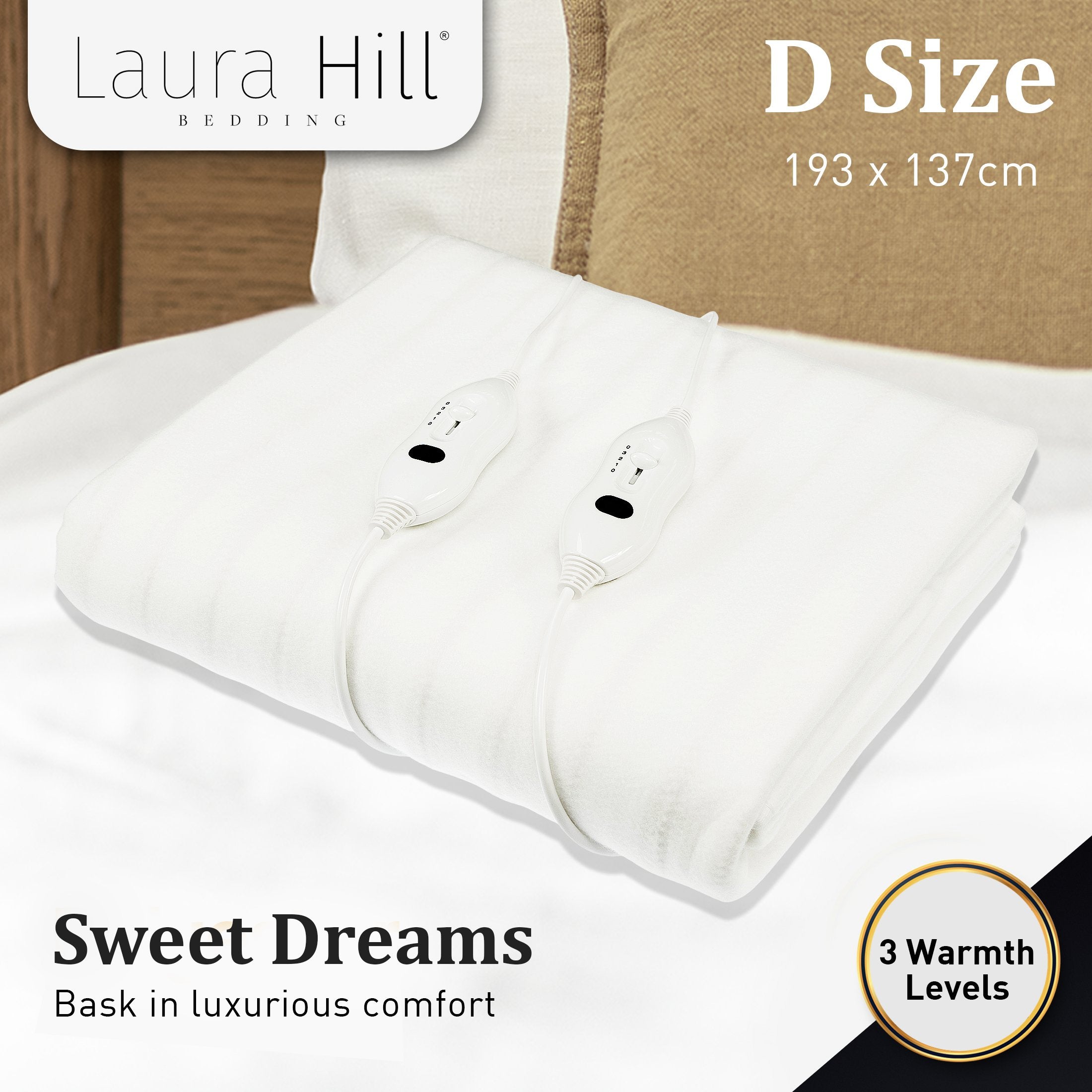 Ultra-Soft Heated Electric Blanket Double, 9 Temp Levels, Laura Hill