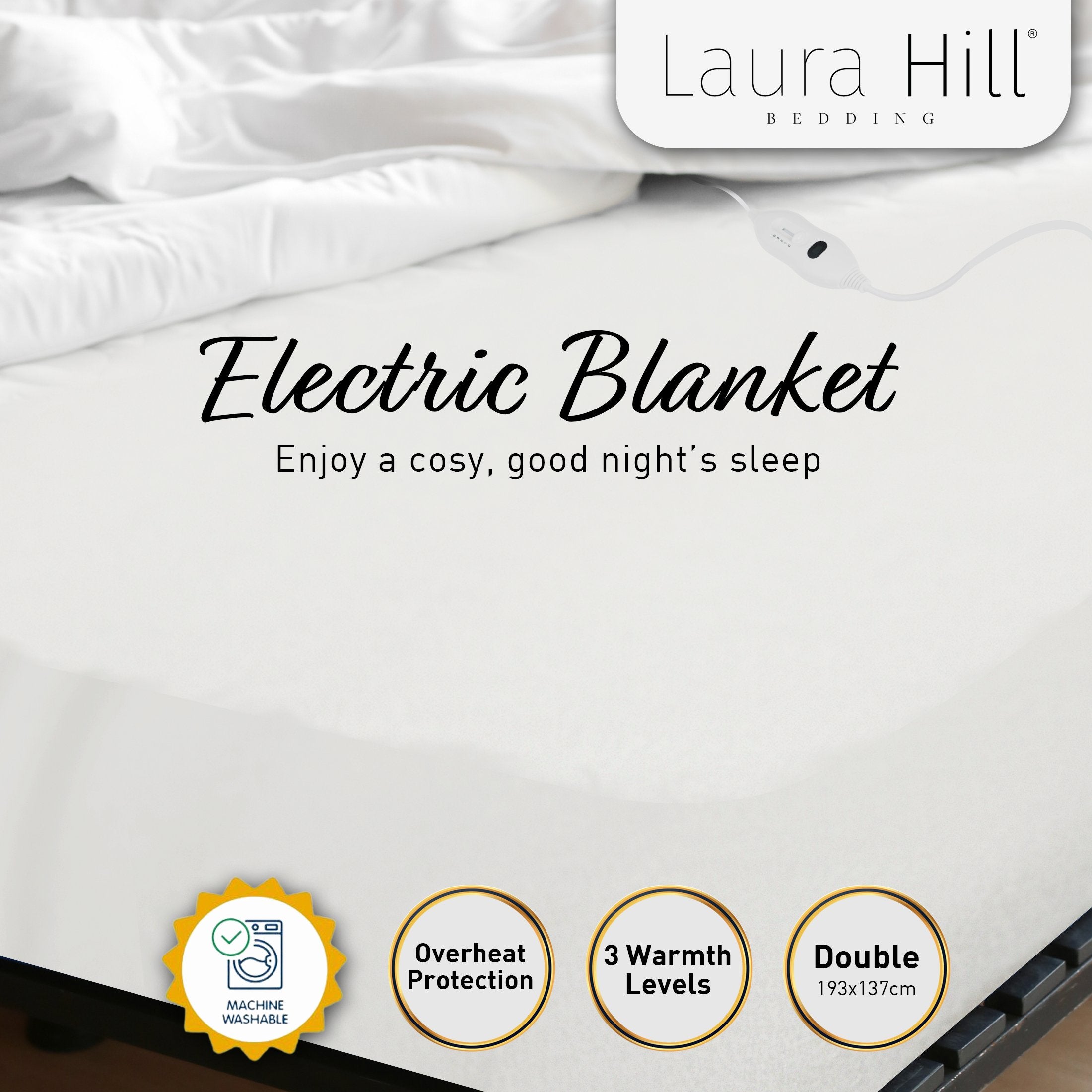 Ultra-Soft Heated Electric Blanket Double, 9 Temp Levels, Laura Hill