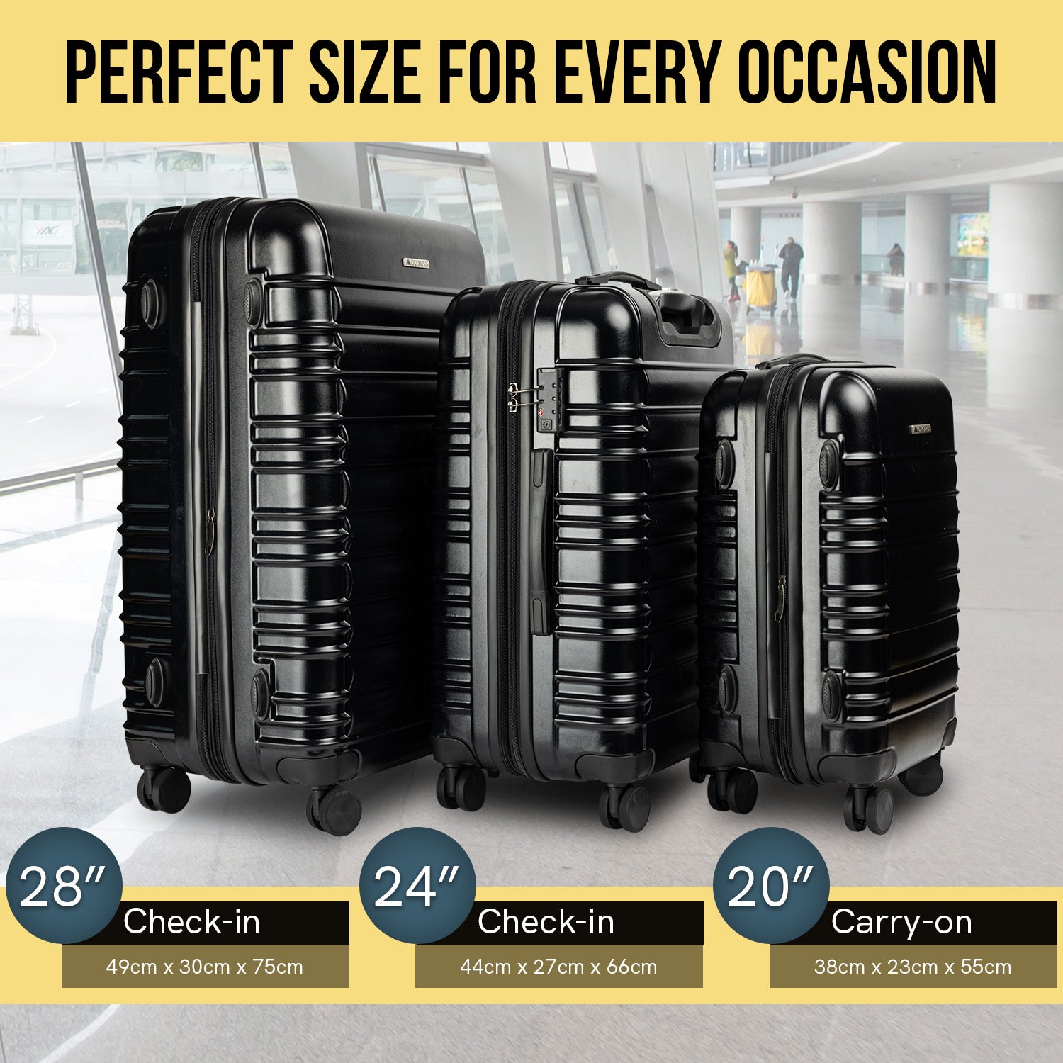 Durable Hard Shell 3PC Luggage Set w/TSA Lock, 360° Wheels - Olympus