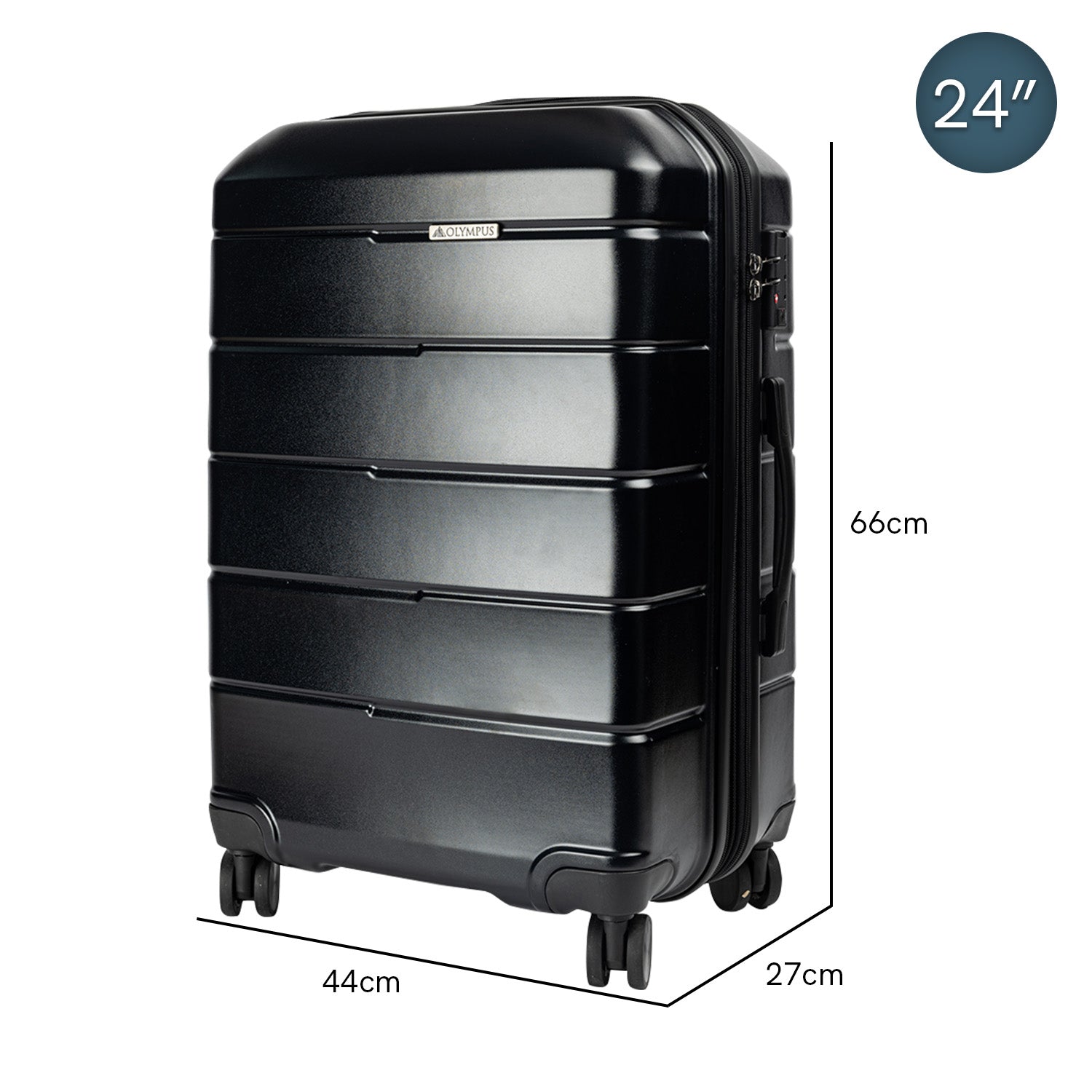 Durable 24in Hard Shell Suitcase, TSA Lock, 360 Wheels - Olympus