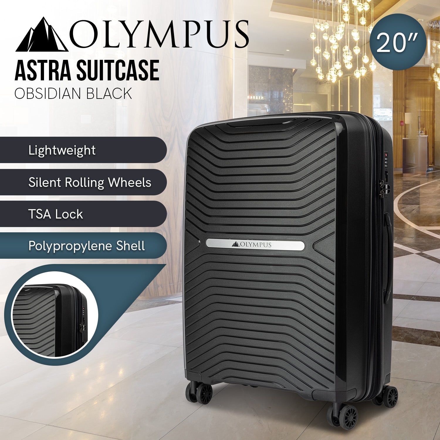 Lightweight 20in Hard Shell Suitcase, TSA Lock - Olympus Astra