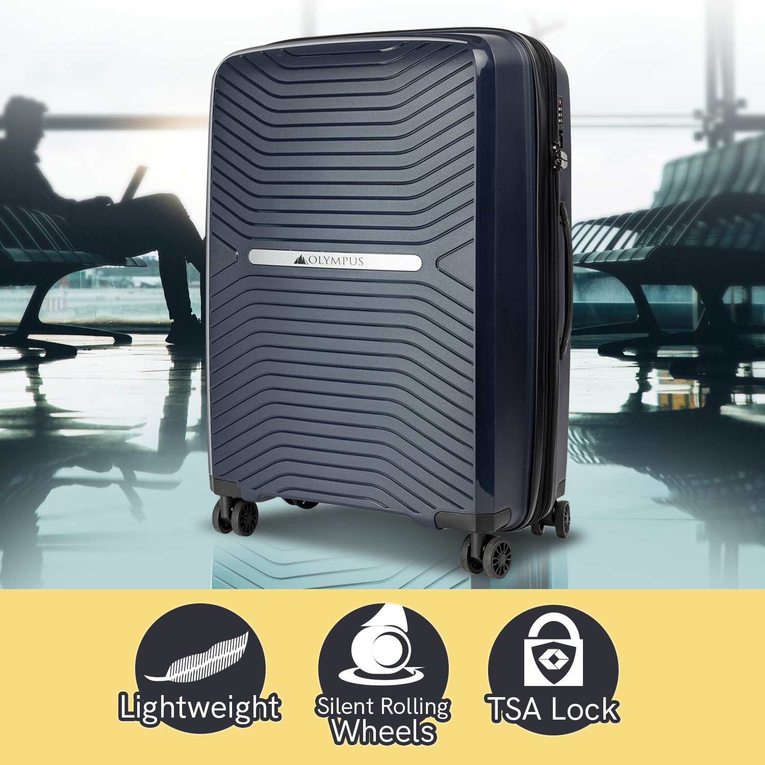 Lightweight 20in Hard Shell Suitcase, 360 Wheels, TSA Lock - Olympus