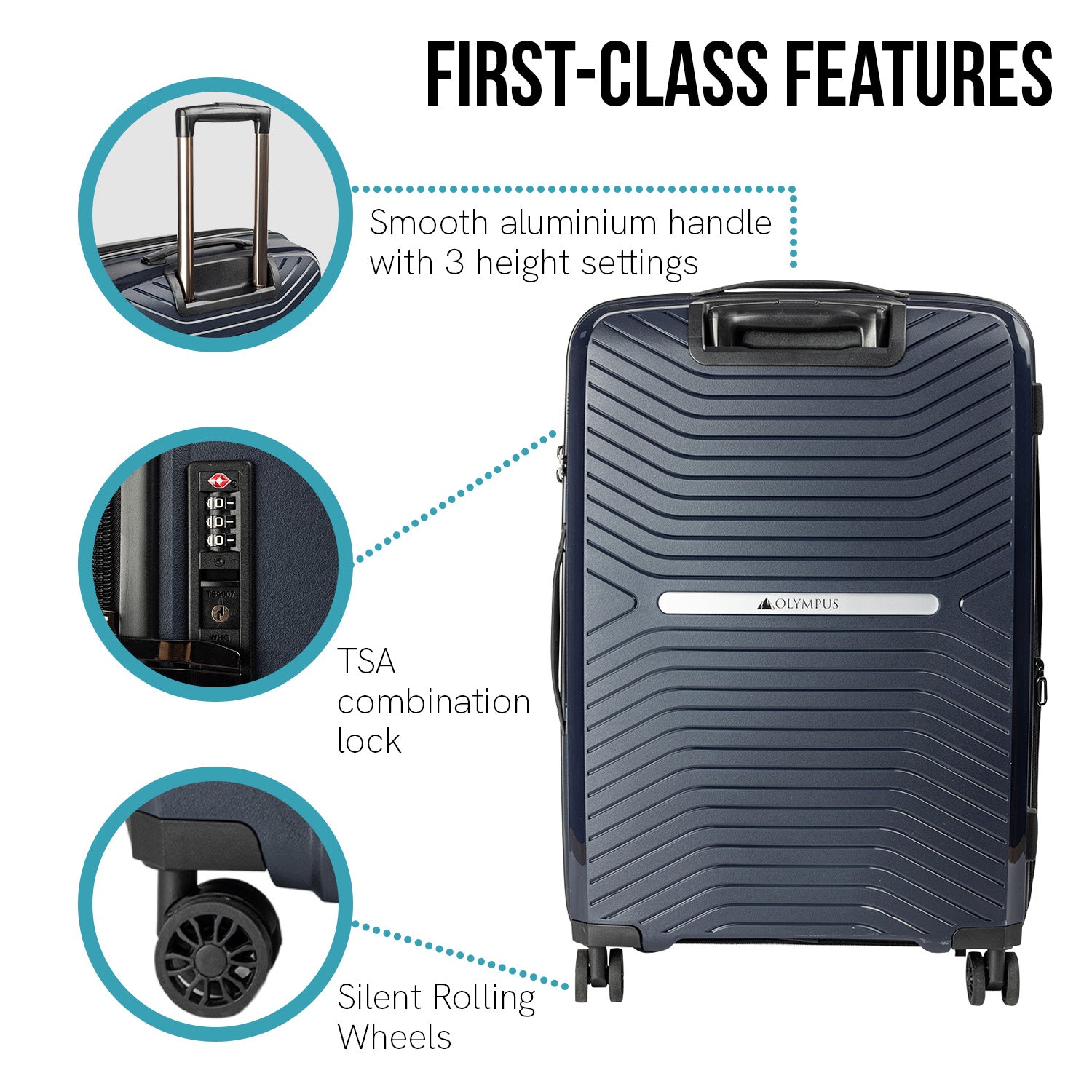 Lightweight Hard Shell Suitcase, 24in, TSA Lock, Silent Wheels - Olympus Astra