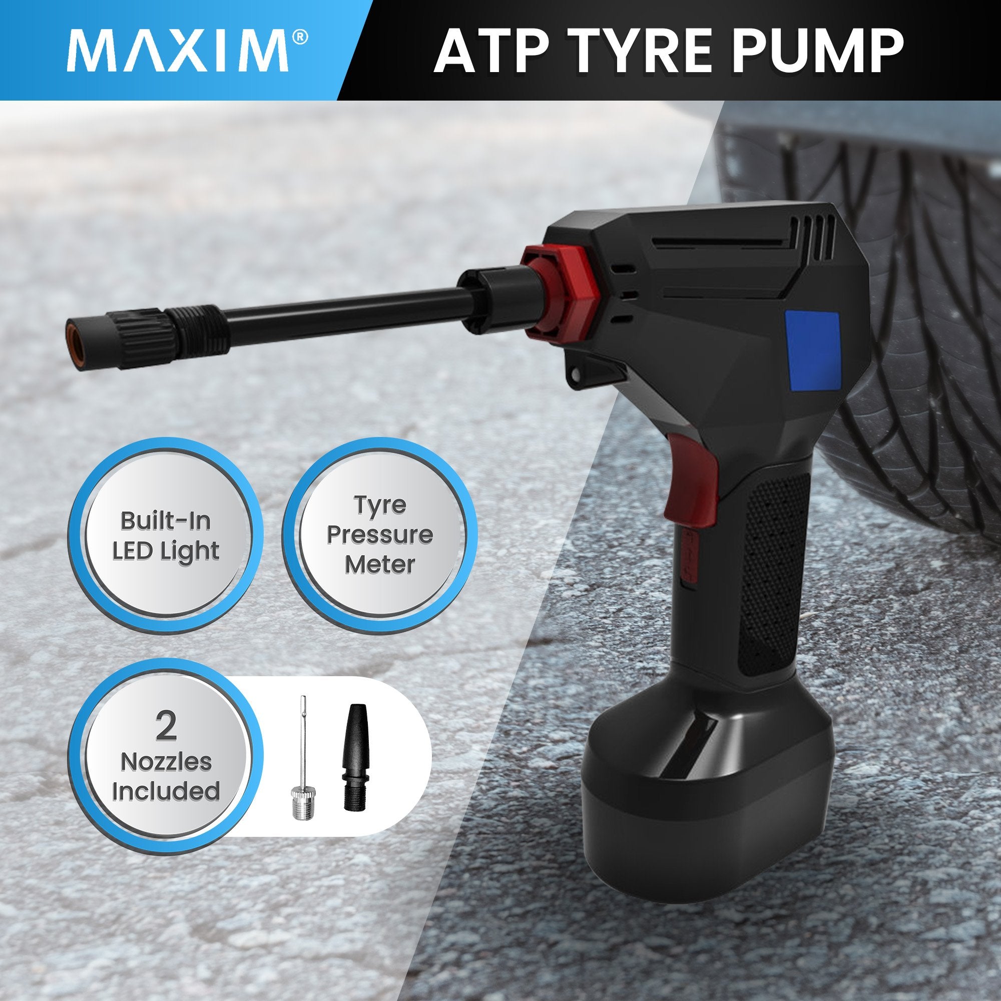 Maxim ATP 12V Portable Tyre Pump Electric LED Light Digital Pressure Metre