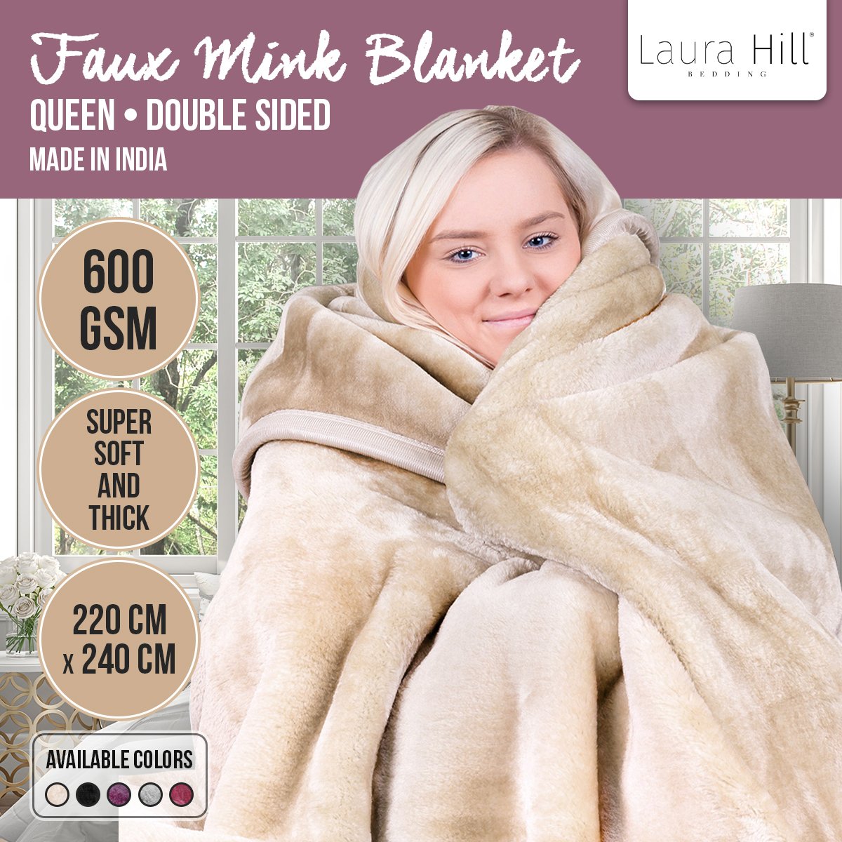 Ultra-Soft Double-Sided Faux Mink Blanket Queen 600GSM Laura Hill