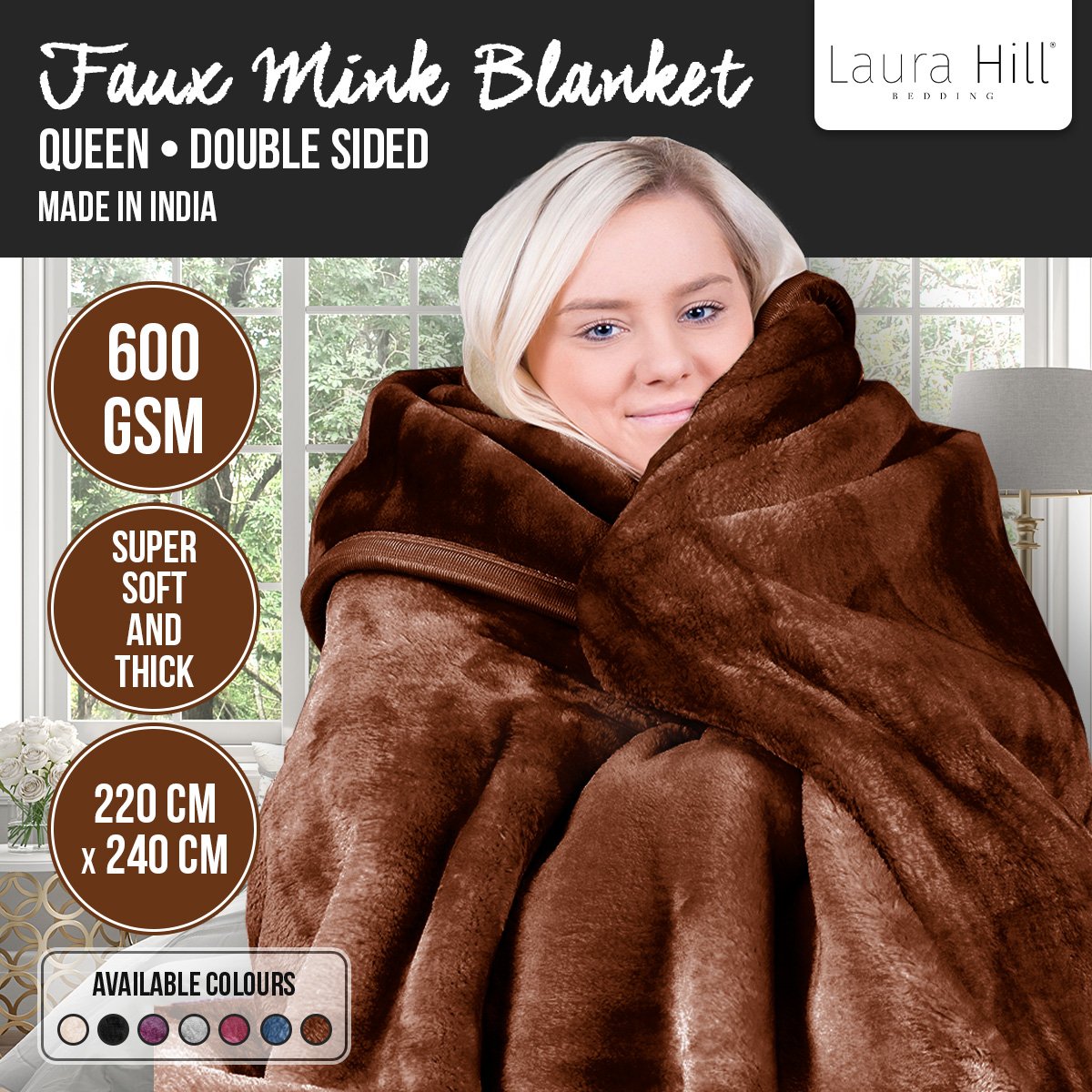 Ultra-Soft Double-Sided Queen Faux Mink Blanket 220x240cm Laura Hill