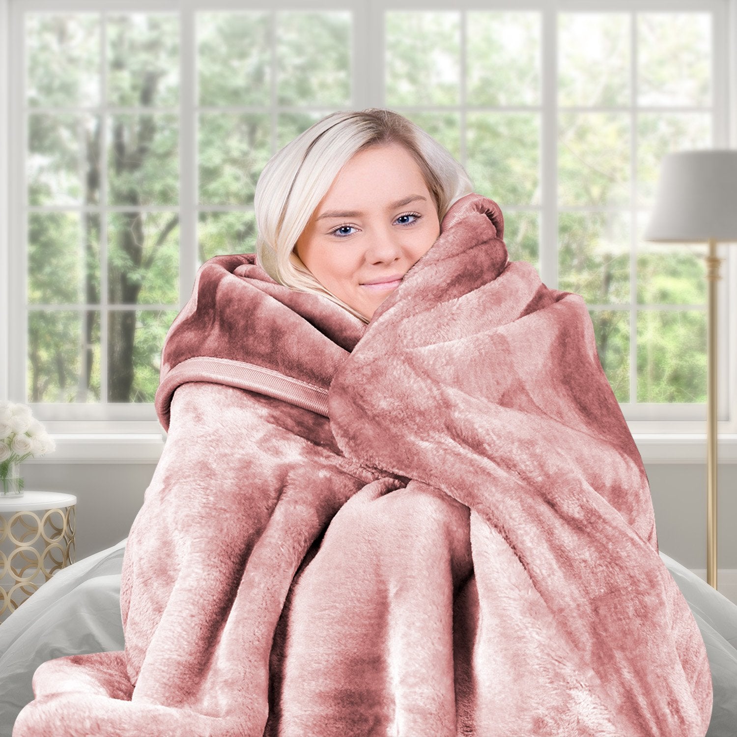 Laura Hill Queen Faux Mink Blanket Double-Sided Soft Plush Pink