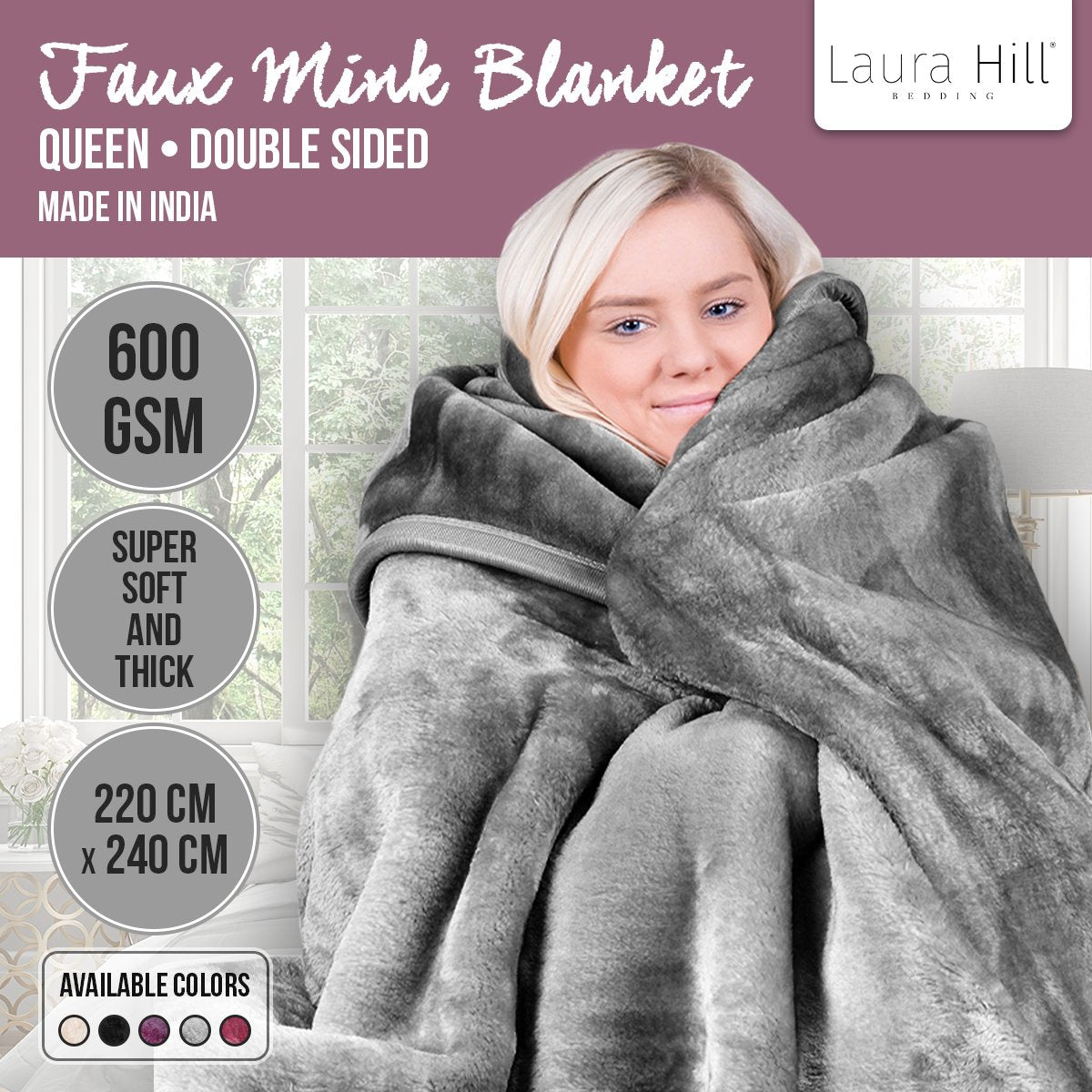 Double-Sided Faux Mink Blanket Queen 220x240cm Laura Hill