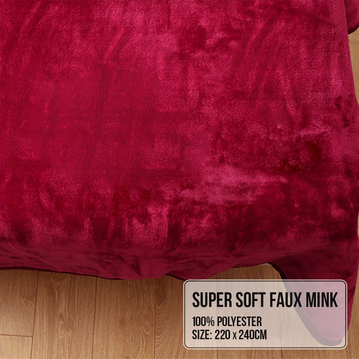 Red Double-Sided Faux Mink Throw Rug 220 x 240cm 800gsm - Laura Hill