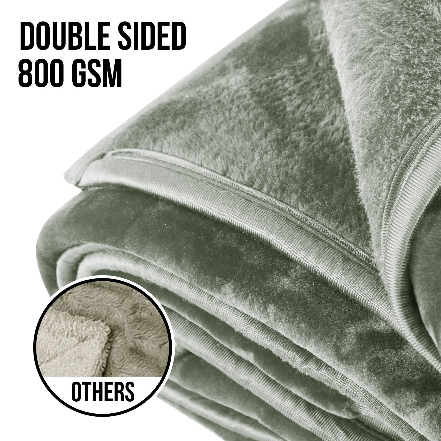 Laura Hill Queen Mink Blanket 800GSM Double-Sided Plush Sage