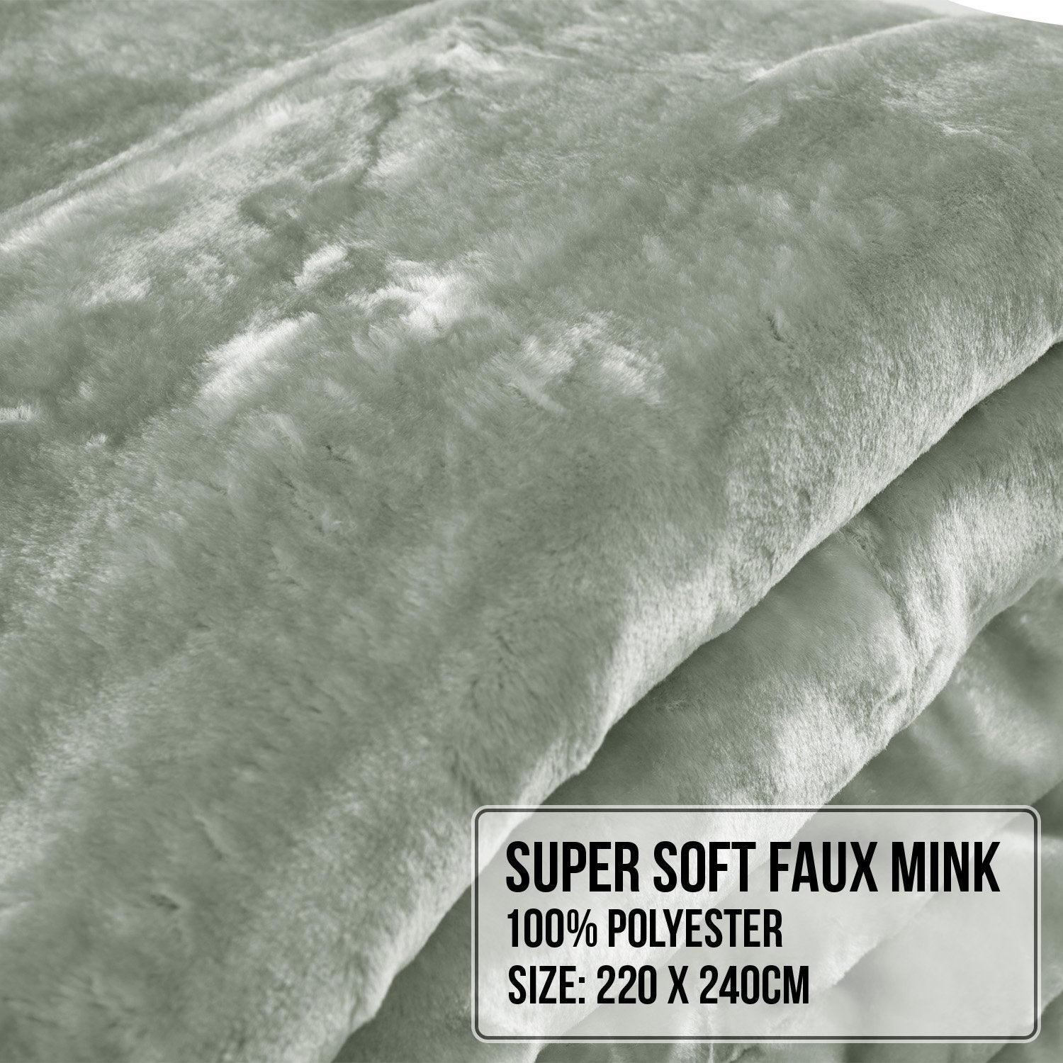 Laura Hill Queen Mink Blanket 800GSM Double-Sided Plush Sage