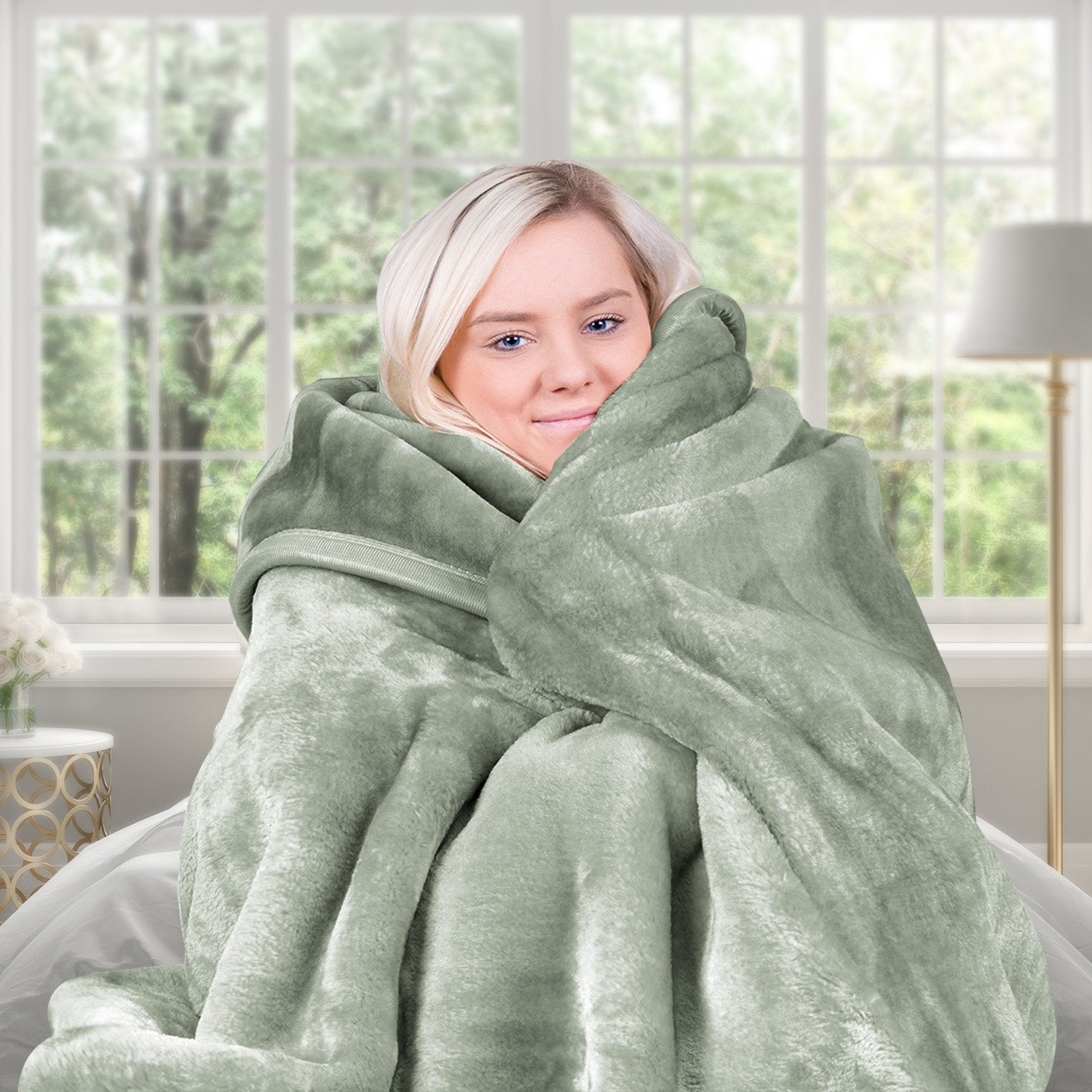 Laura Hill Queen Mink Blanket 800GSM Double-Sided Plush Sage