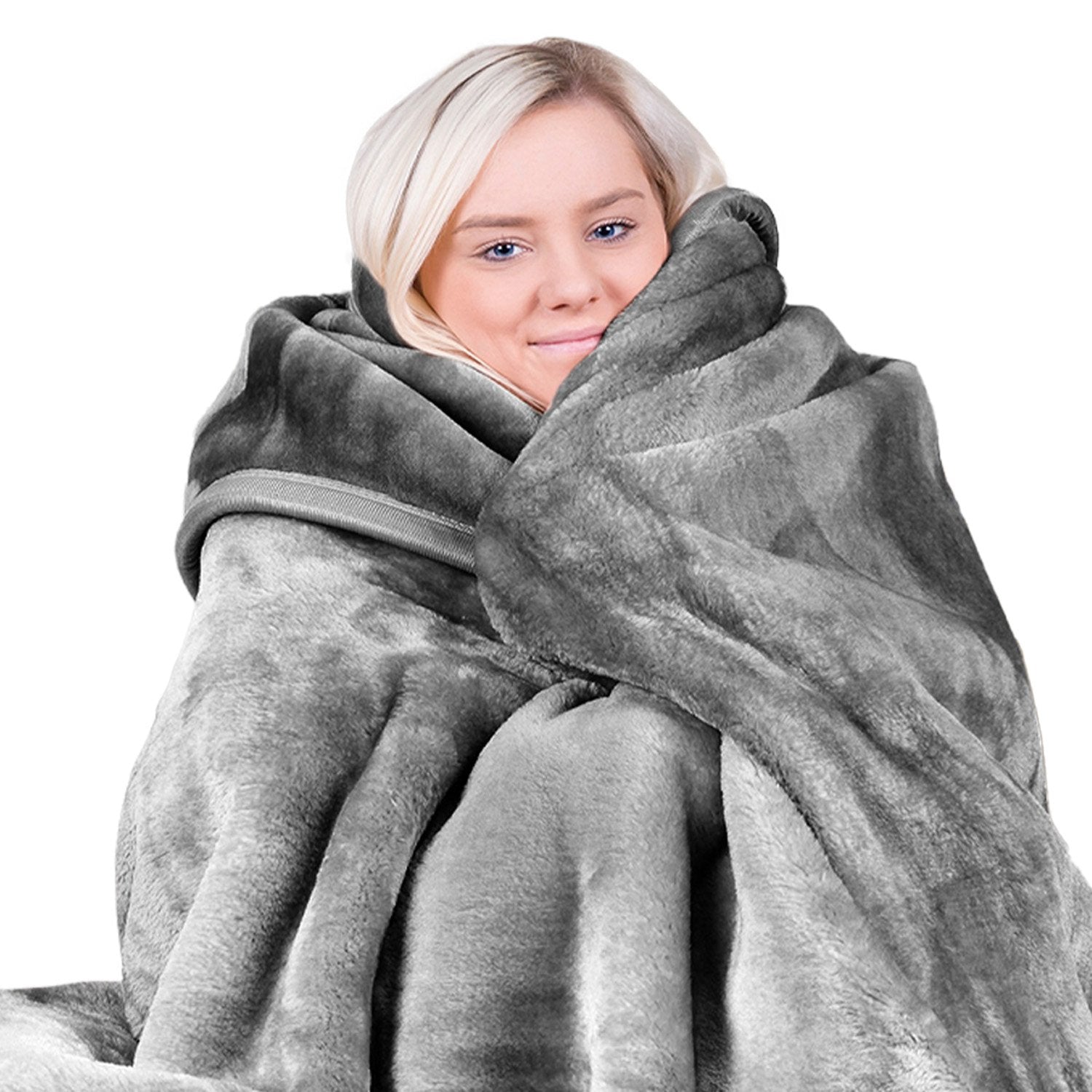 Double-Sided Extra Thick Faux Mink Blanket 800gsm, Silver - Laura Hill