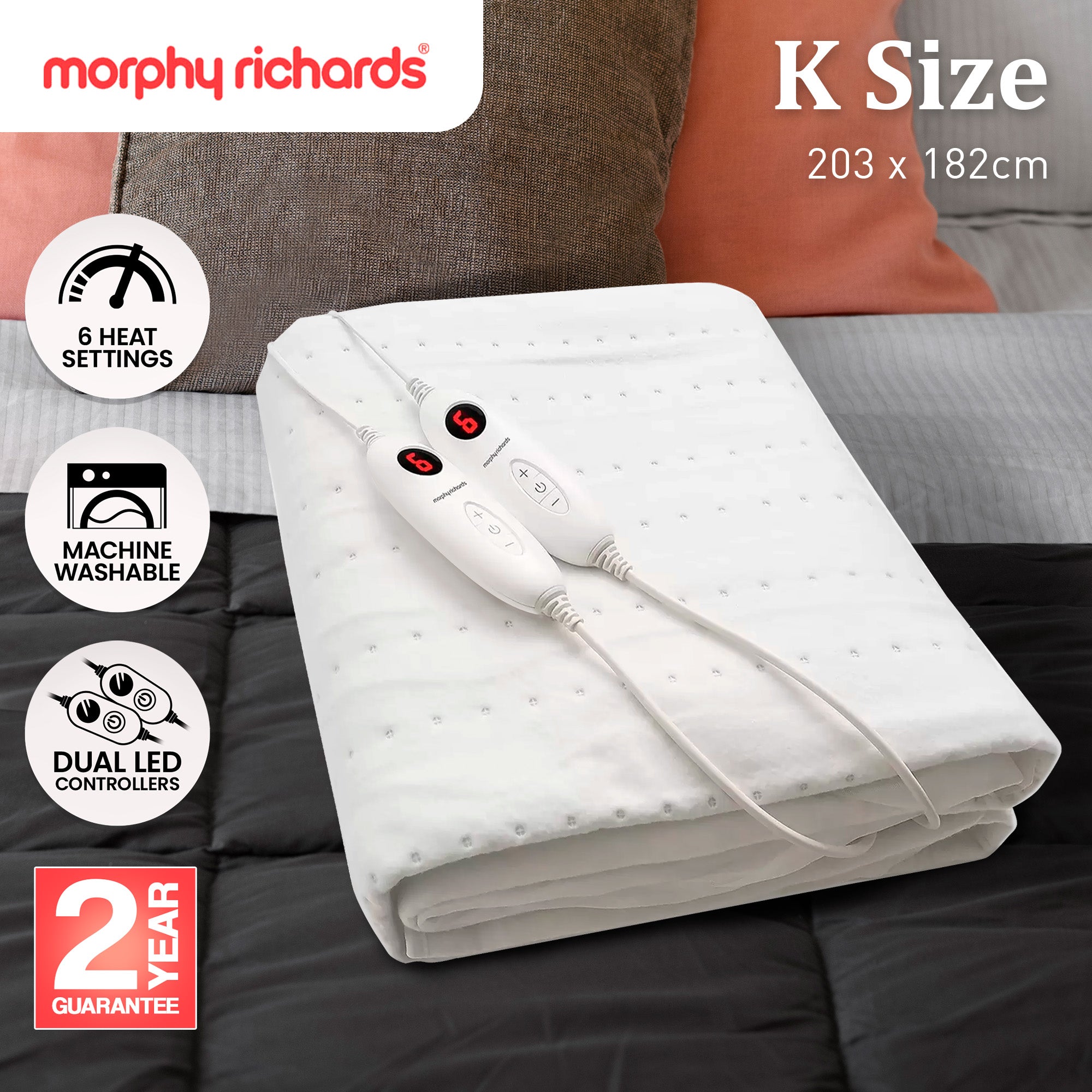 Overheat Protection King Electric Blanket, LED Controllers - Morphy Richards