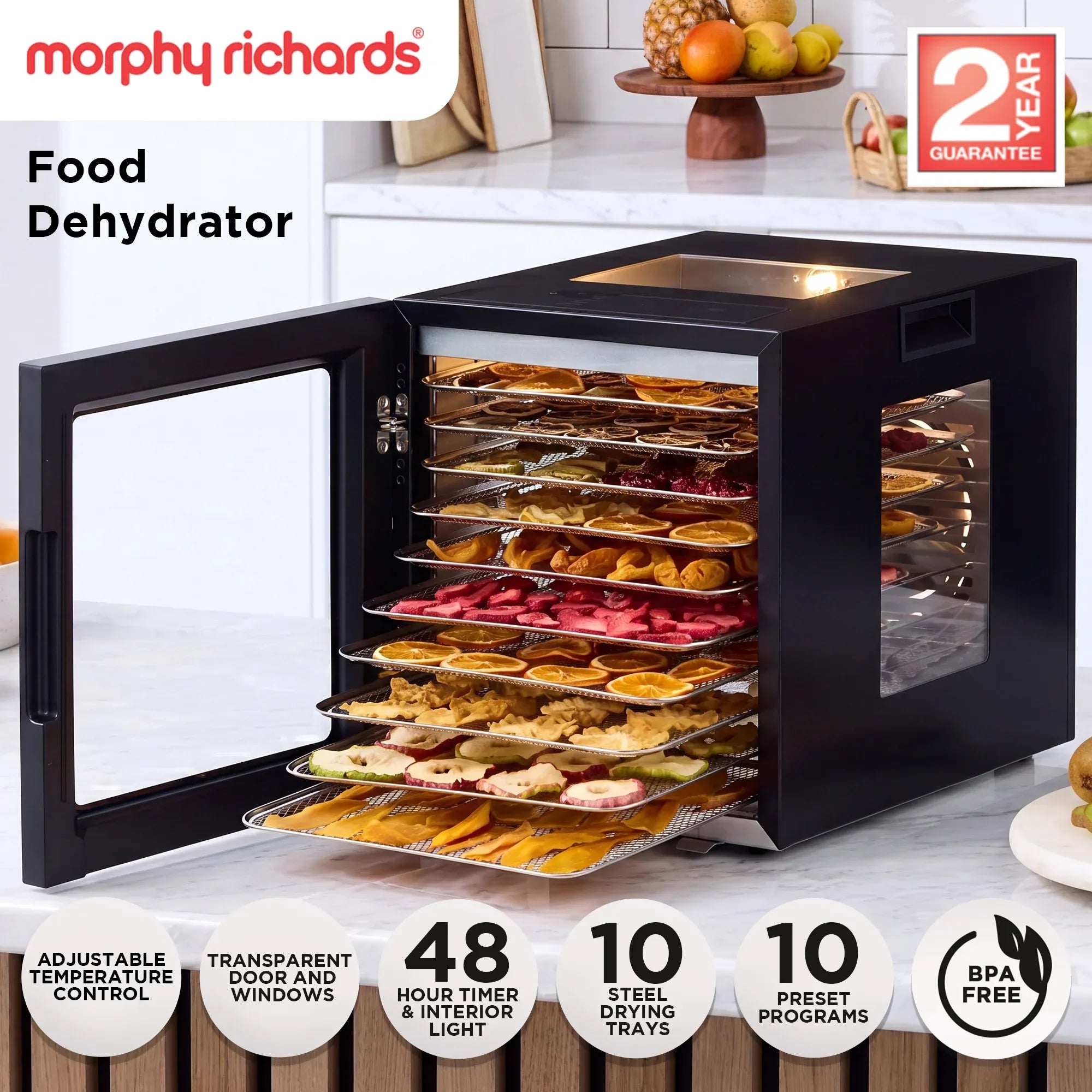 Morphy Richards 10-Shelf Food Dehydrator with 10 Preset Programs and Timer