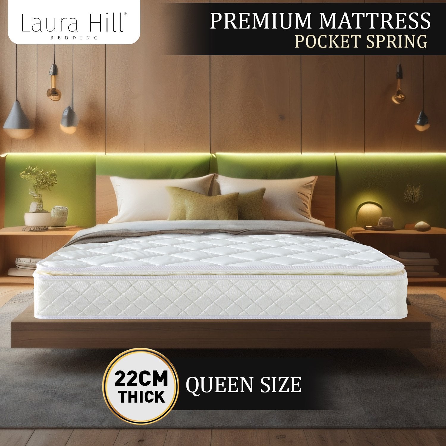 High Density Foam Queen Mattress, Pillow Top, Pocket Spring - Laura Hill