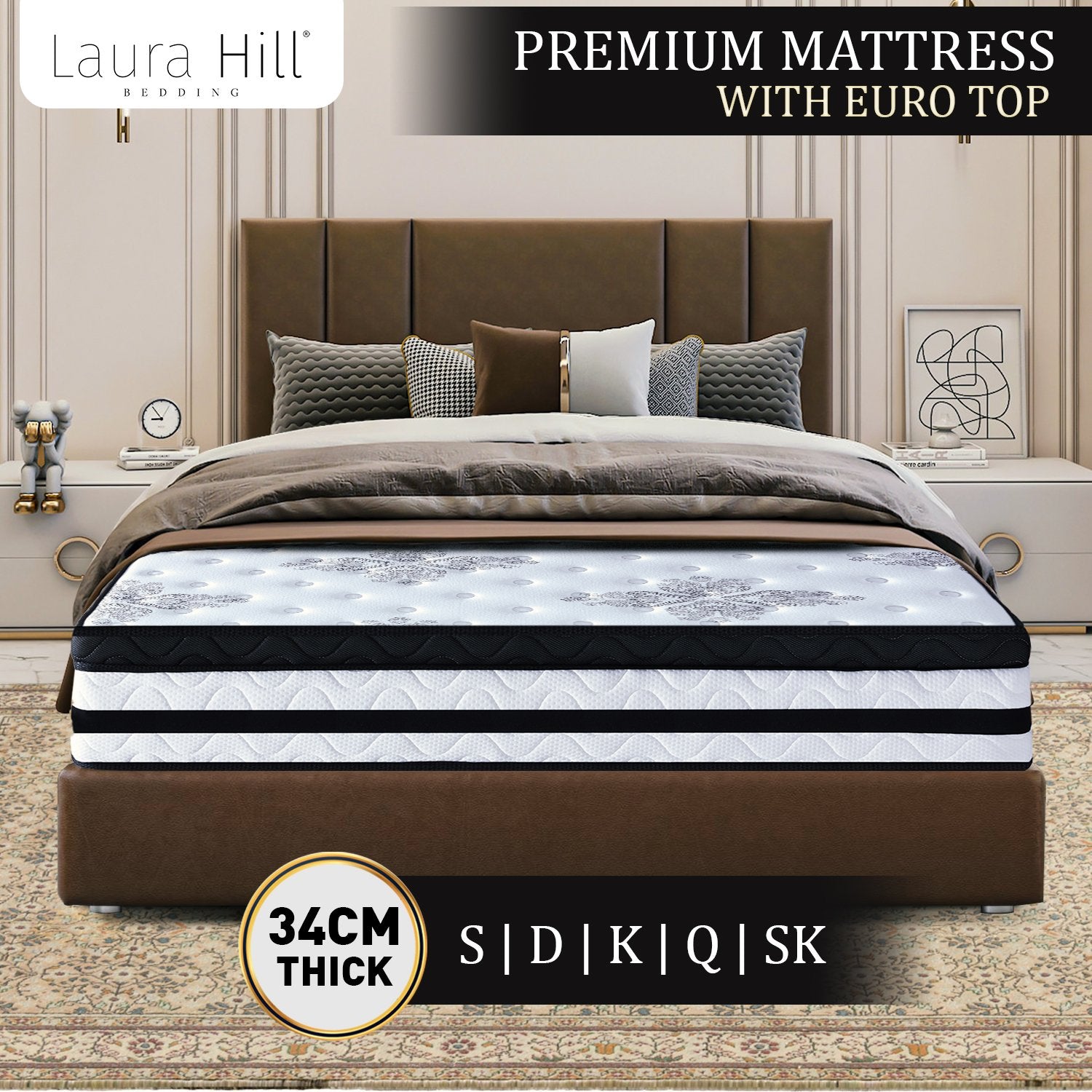 Euro Top Pocket Spring Mattress 34cm Double Bed Laura Hill