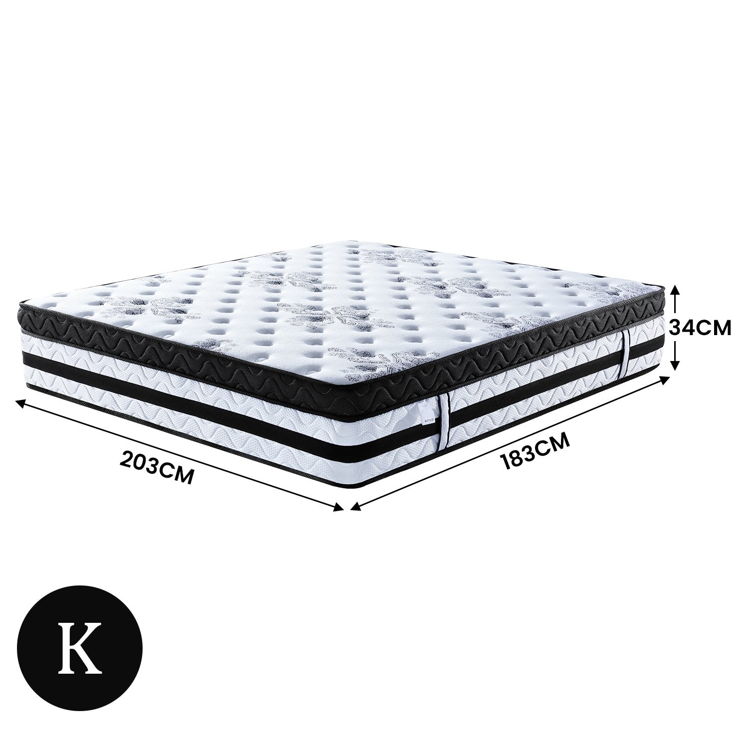 King Euro Top Mattress, 5-Zone Pocket Springs, 34cm Thick, Laura Hill