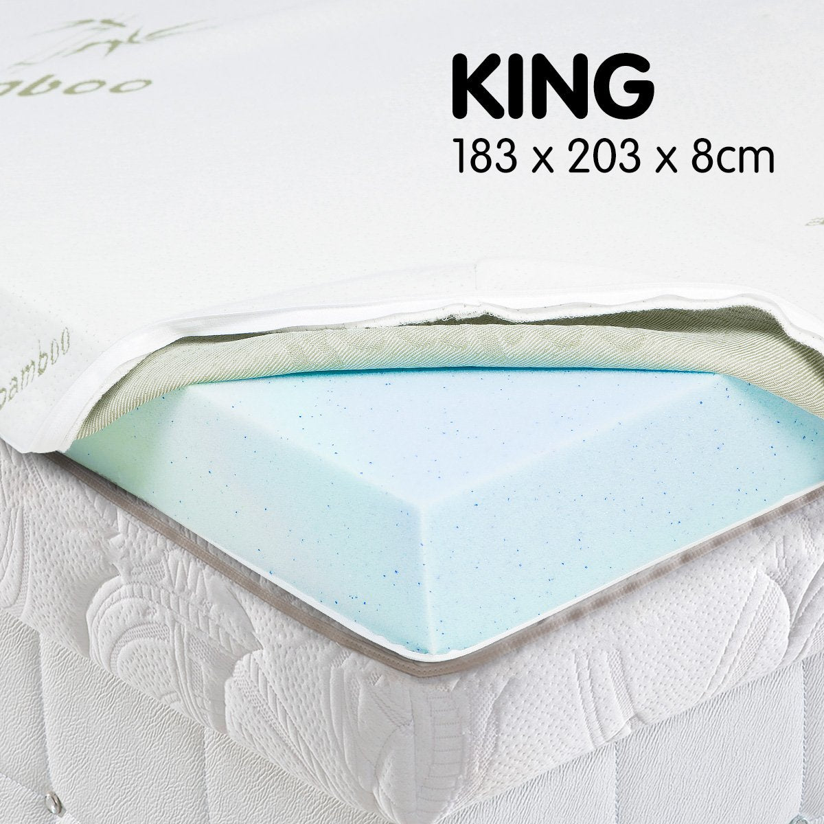 Cool Gel Memory Foam Mattress Topper with Bamboo Cover - King