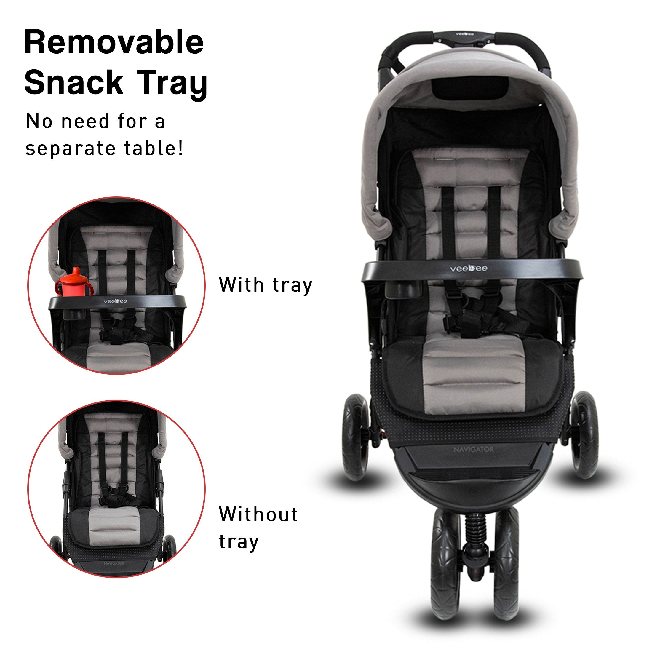 Lightweight 3-Wheel Stroller, UPF 50+ Canopy, Veebee Navigator