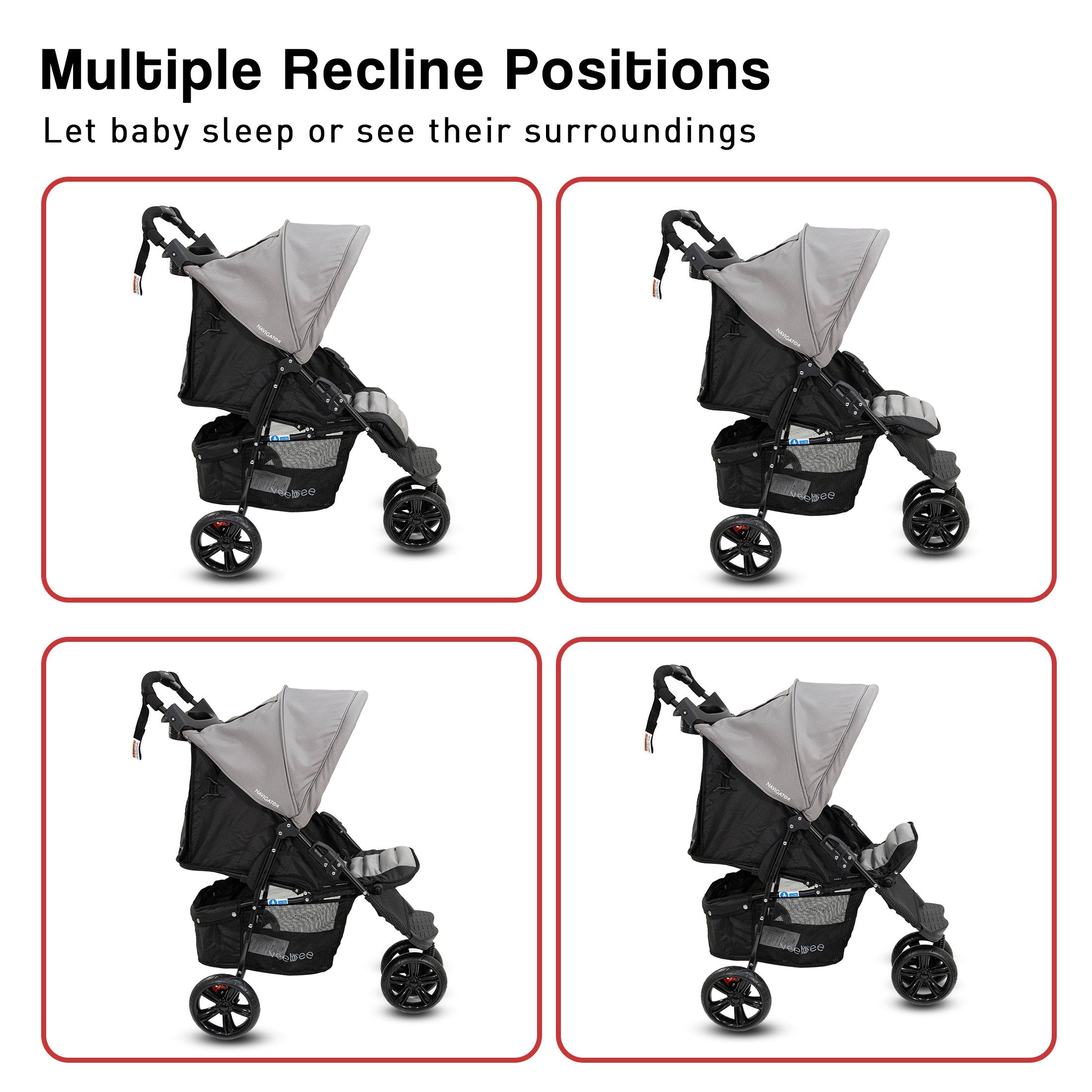 Lightweight 3-Wheel Stroller, UPF 50+ Canopy, Veebee Navigator