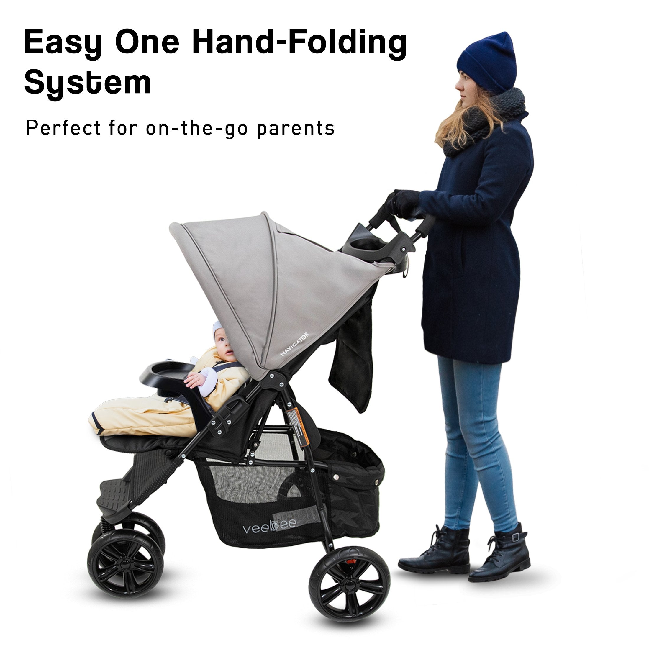 Lightweight 3-Wheel Stroller, UPF 50+ Canopy, Veebee Navigator