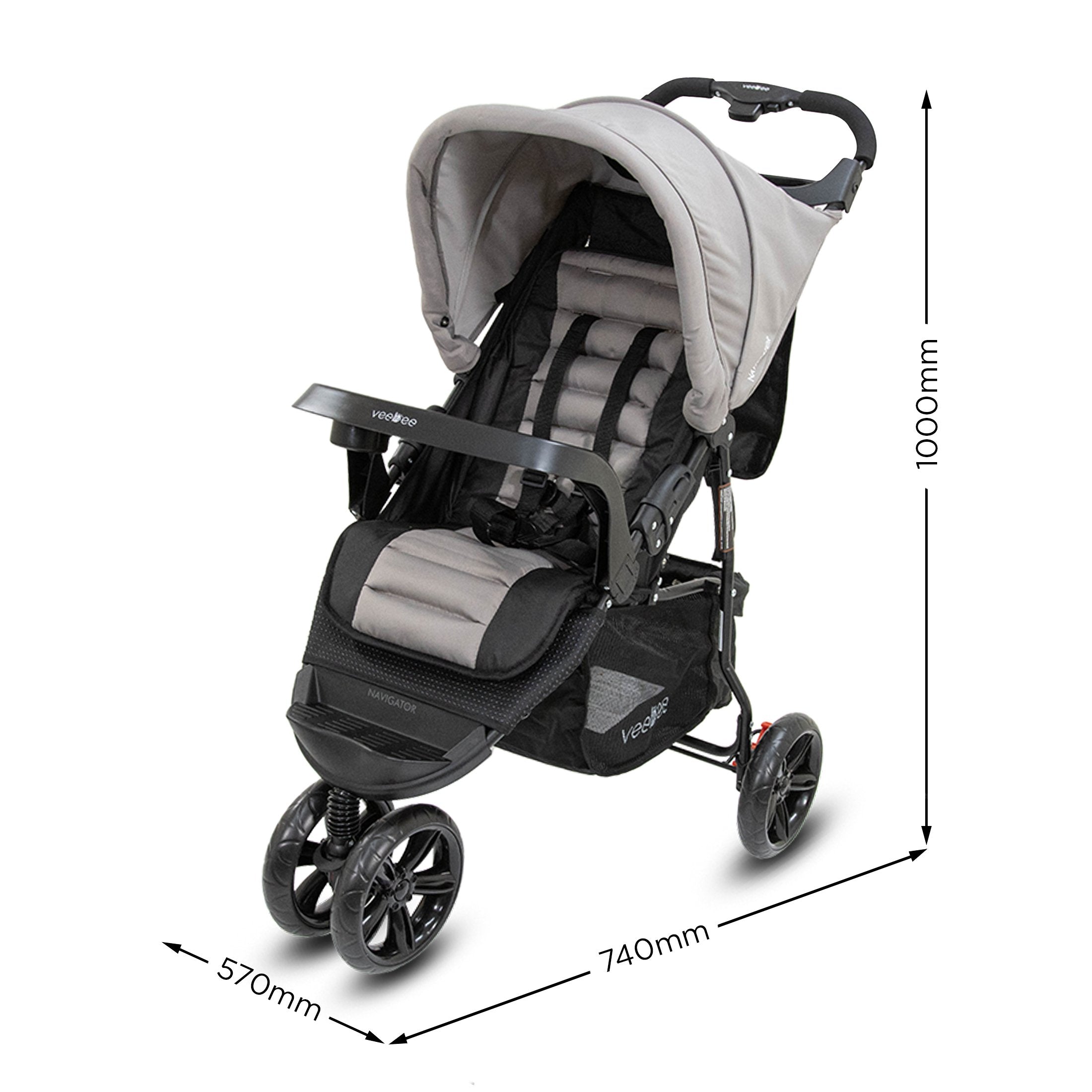 Lightweight 3-Wheel Stroller, UPF 50+ Canopy, Veebee Navigator