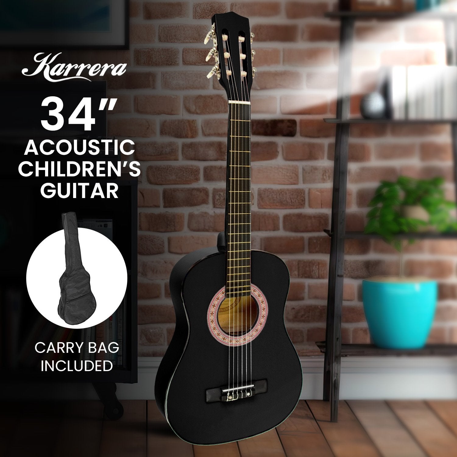 34in Acoustic Children Wooden Guitar + Bag, Strap, Picks - Karrera