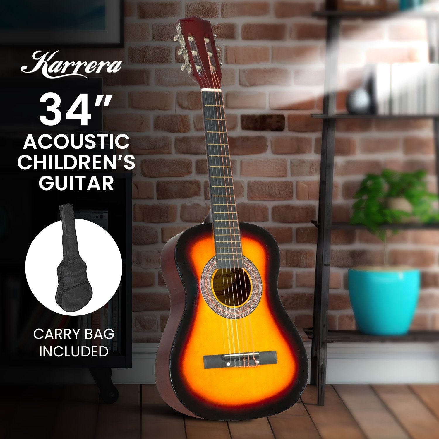 34" Acoustic Wooden Kids Guitar w/ Bag & Picks - Karrera
