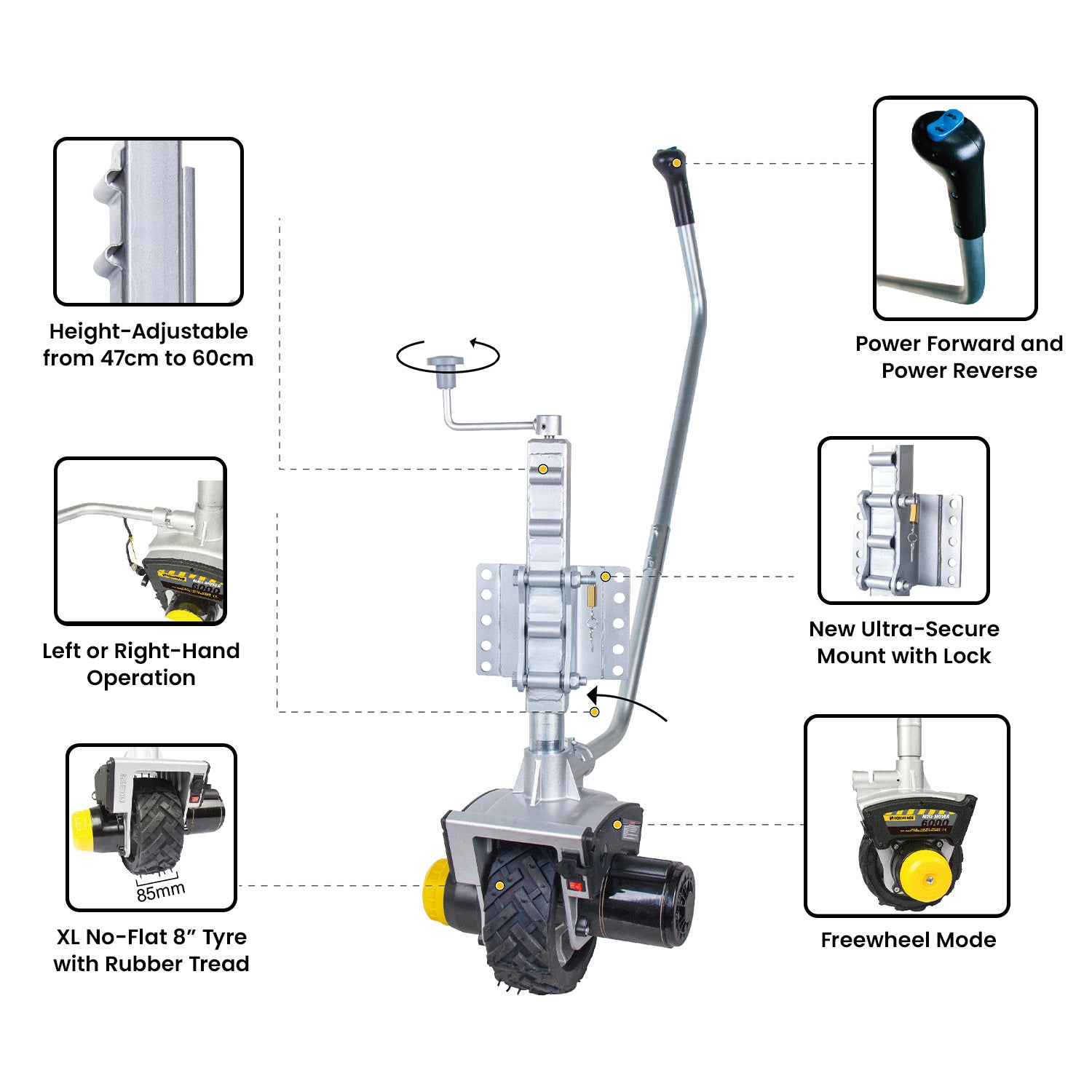 12V 550W Electric Motorised Jockey Wheel with No-Flat Tire