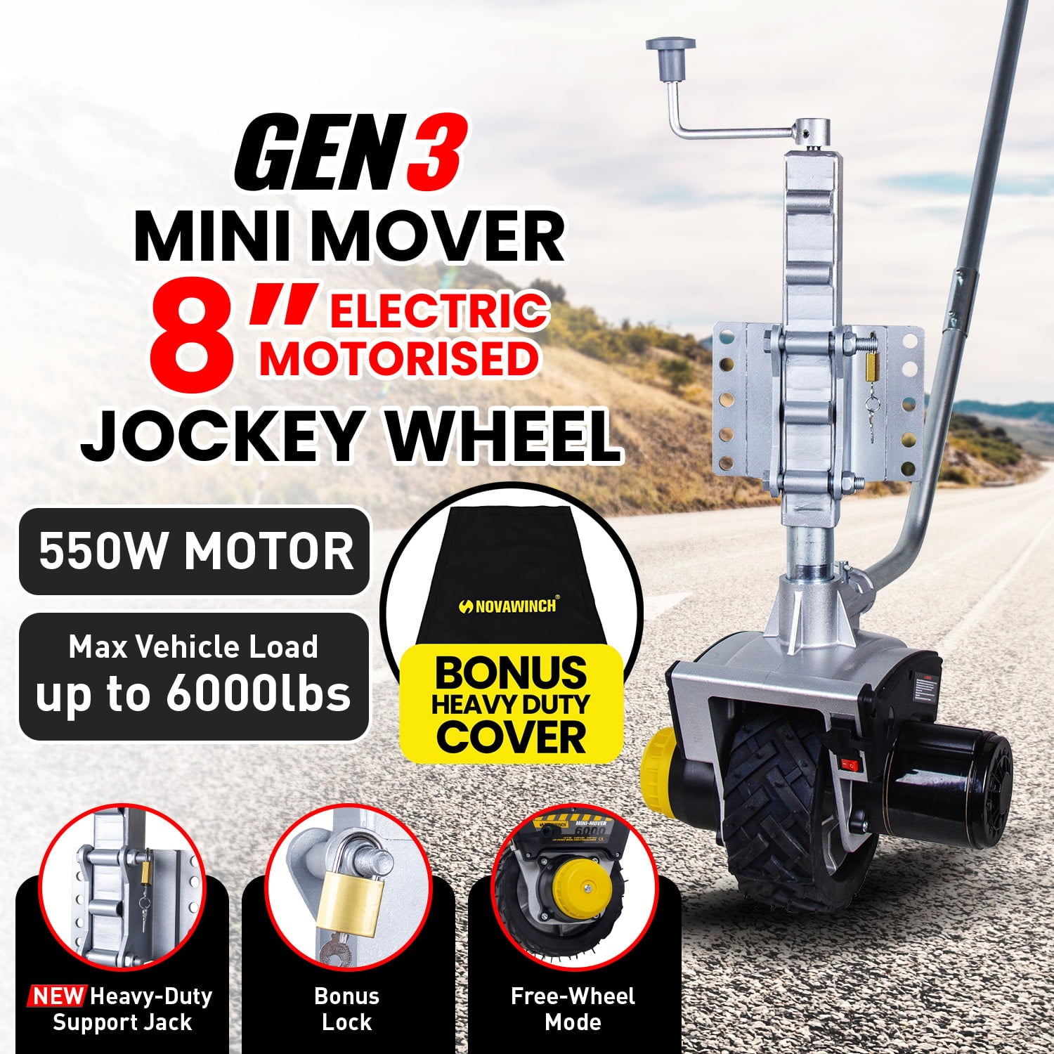 Gen3 12V 550W Electric Motorised Jockey Wheel Mini Mover