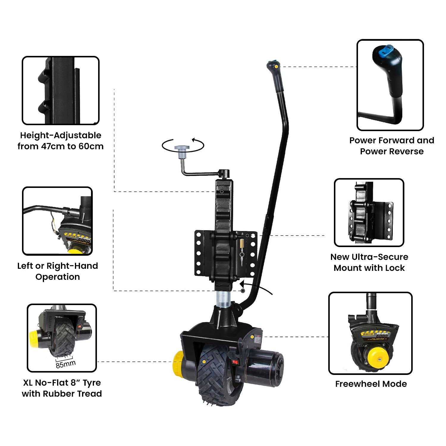 Heavy-Duty Electric Jockey Wheel with No-Flat Tire, Mini Mover Gen3