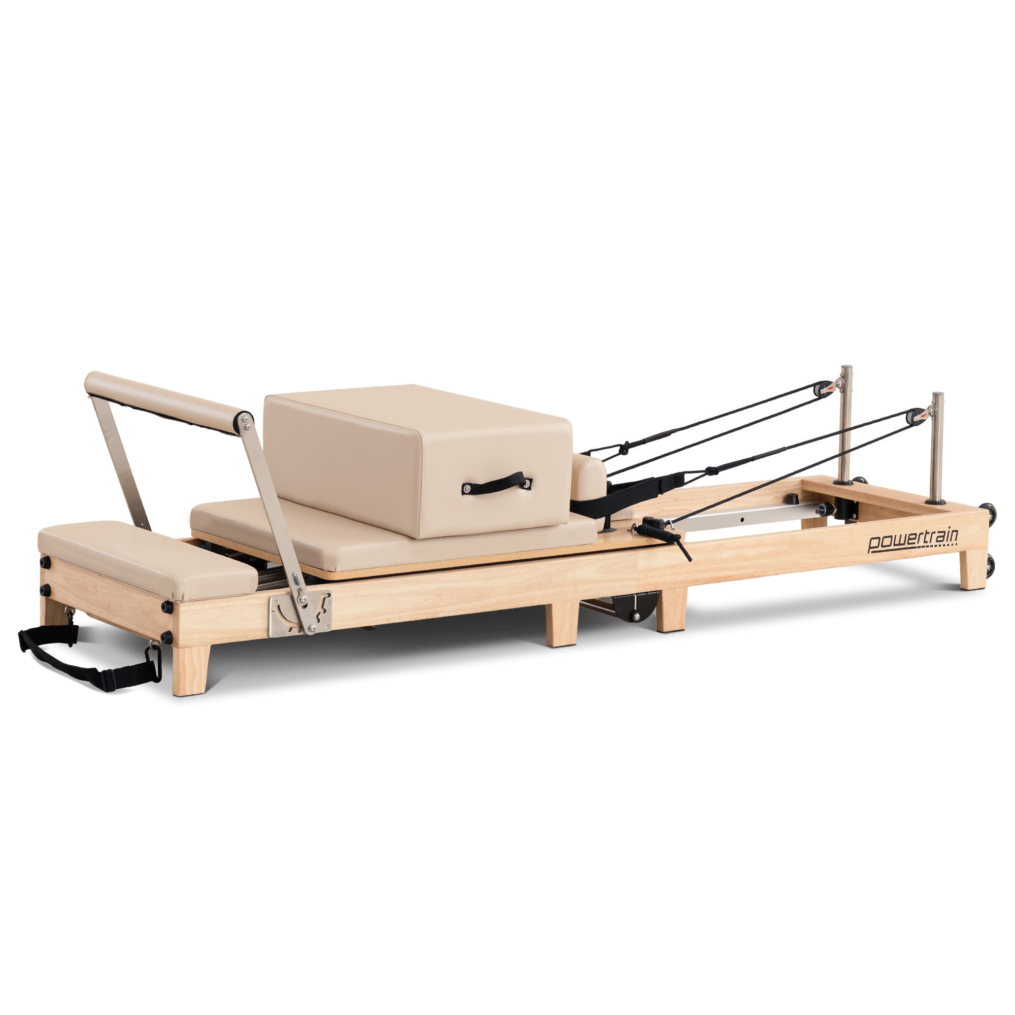 Powertrain Selina Pilates Reformer Machine Wooden Folding Multifunctional Home Gym Equipment with Jumpboard & Sitting Box Oak Beige