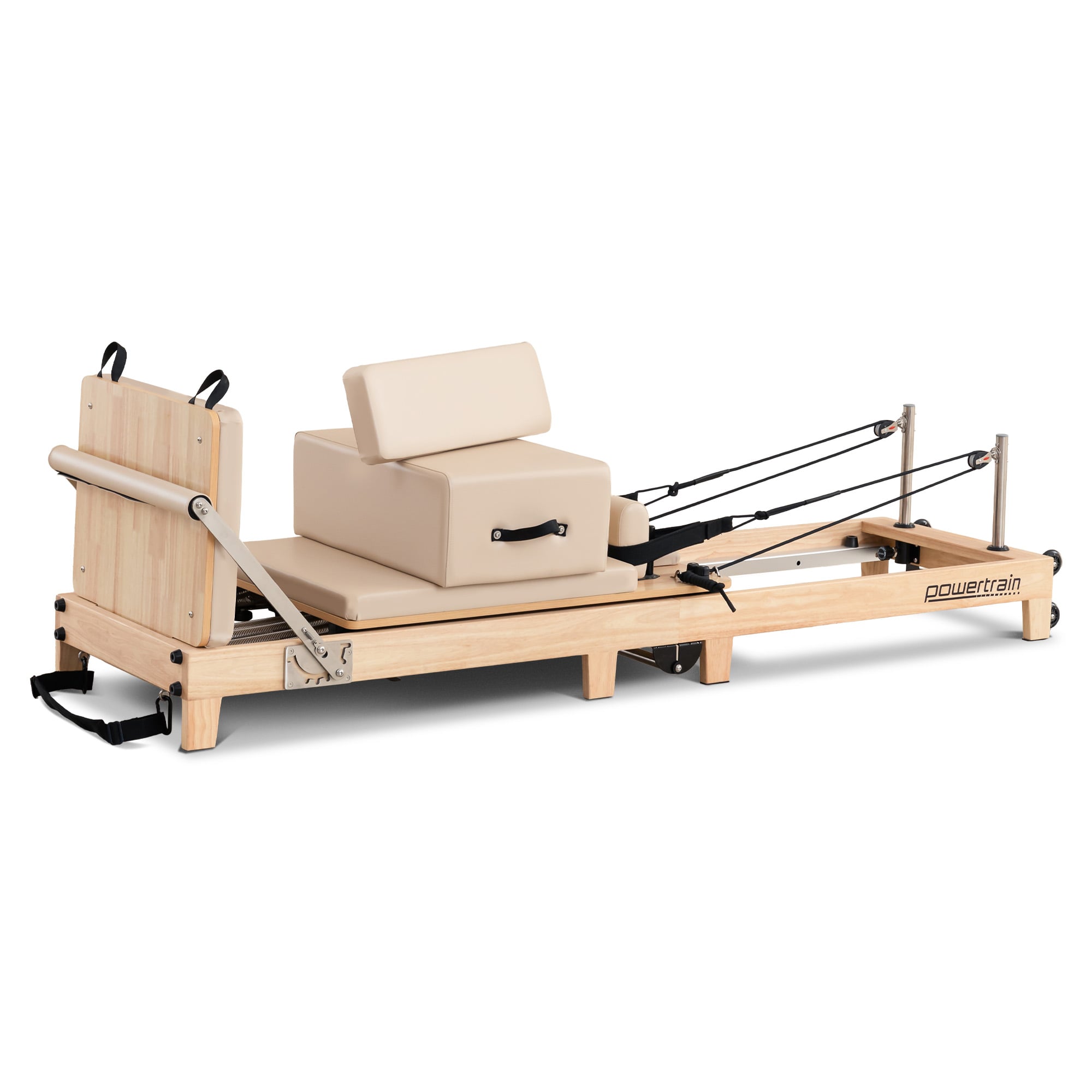 Powertrain Selina Pilates Reformer Machine Wooden Folding Multifunctional Home Gym Equipment with Jumpboard & Sitting Box Oak Beige