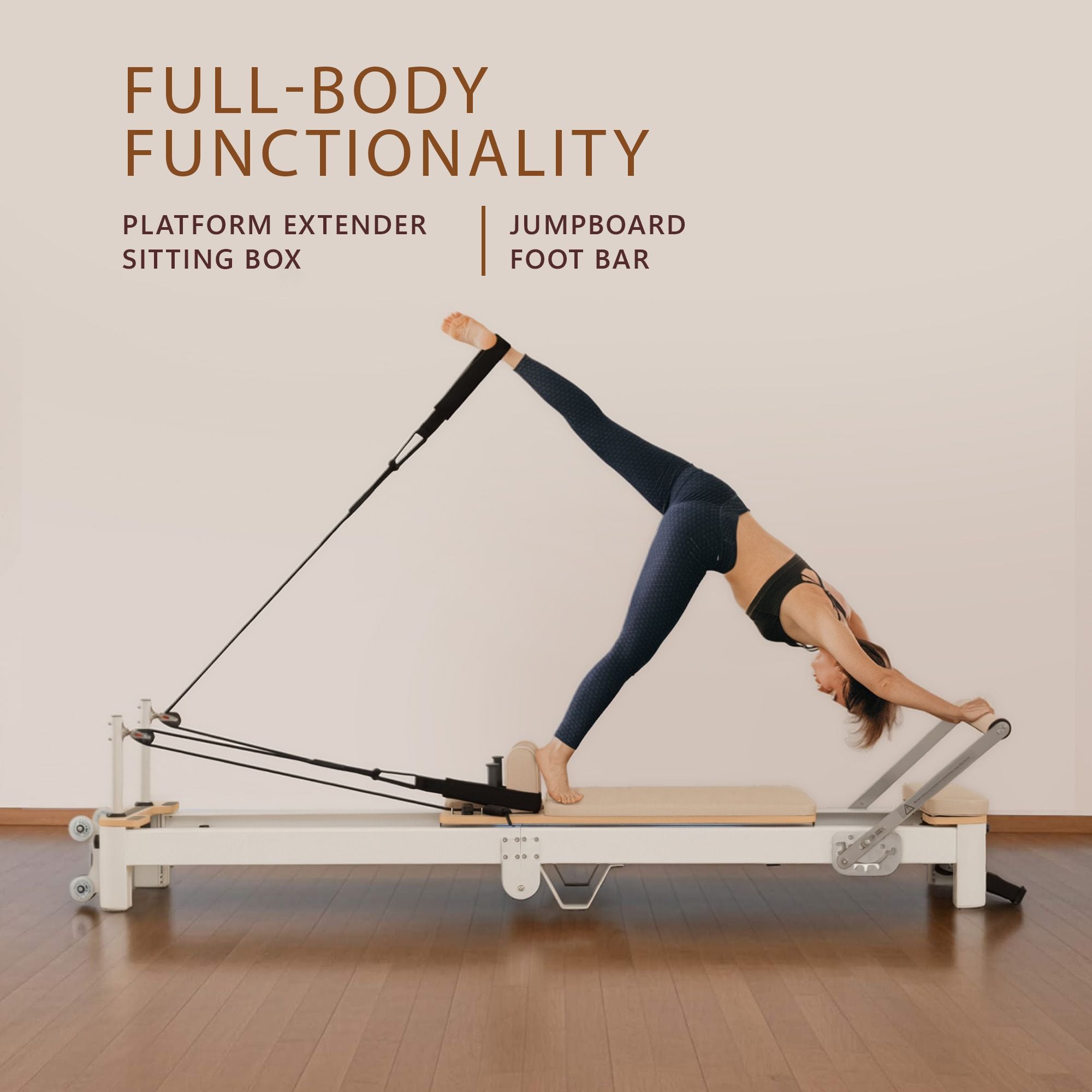 Powertrain Velora Black Aluminium Foldable Pilates Board Reformer Multifunctional Core Exercise Set Ab Trainer With Platform Extender Sitting Box Jumpboard And Footbar For Indoor Outdoor Full Body