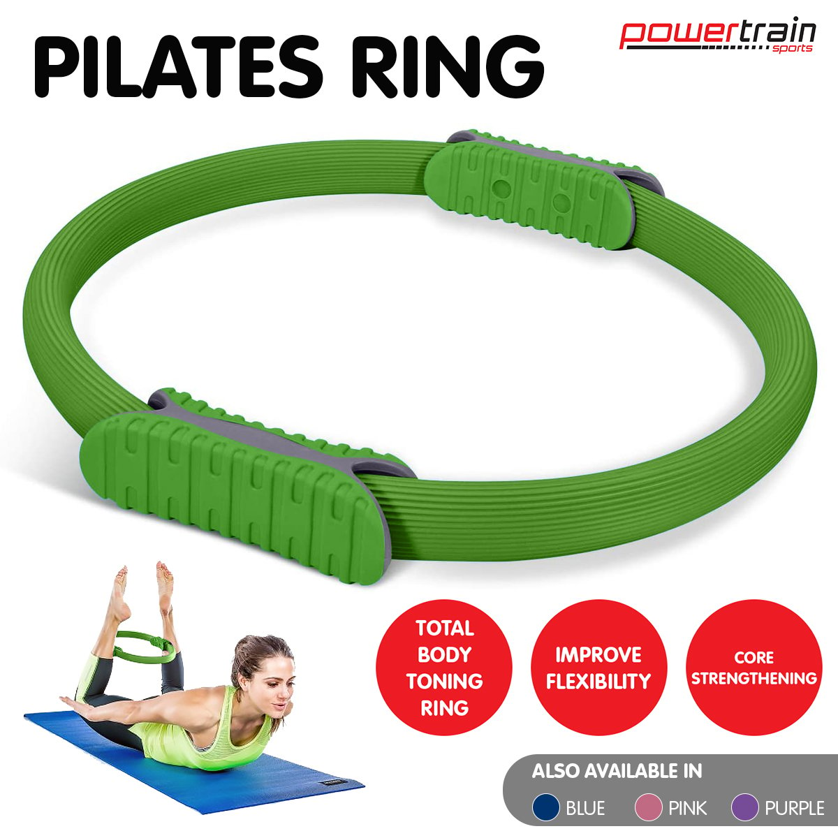 40cm Pilates Ring, Soft Foam Handles, EVA Material - Powertrain